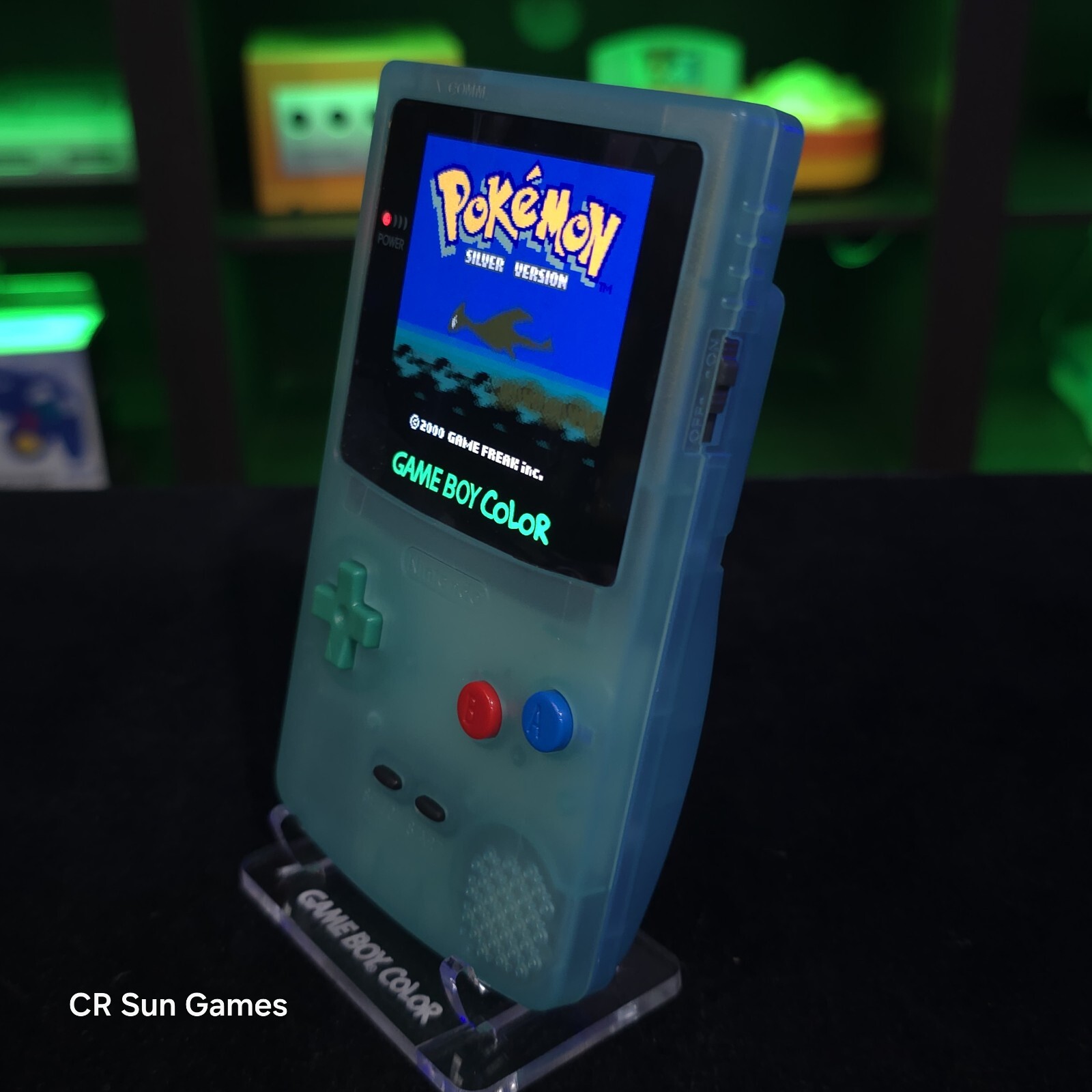 Glow In The Dark Blue Gameboy Color Console OLED Touch Screen GBC Game Boy