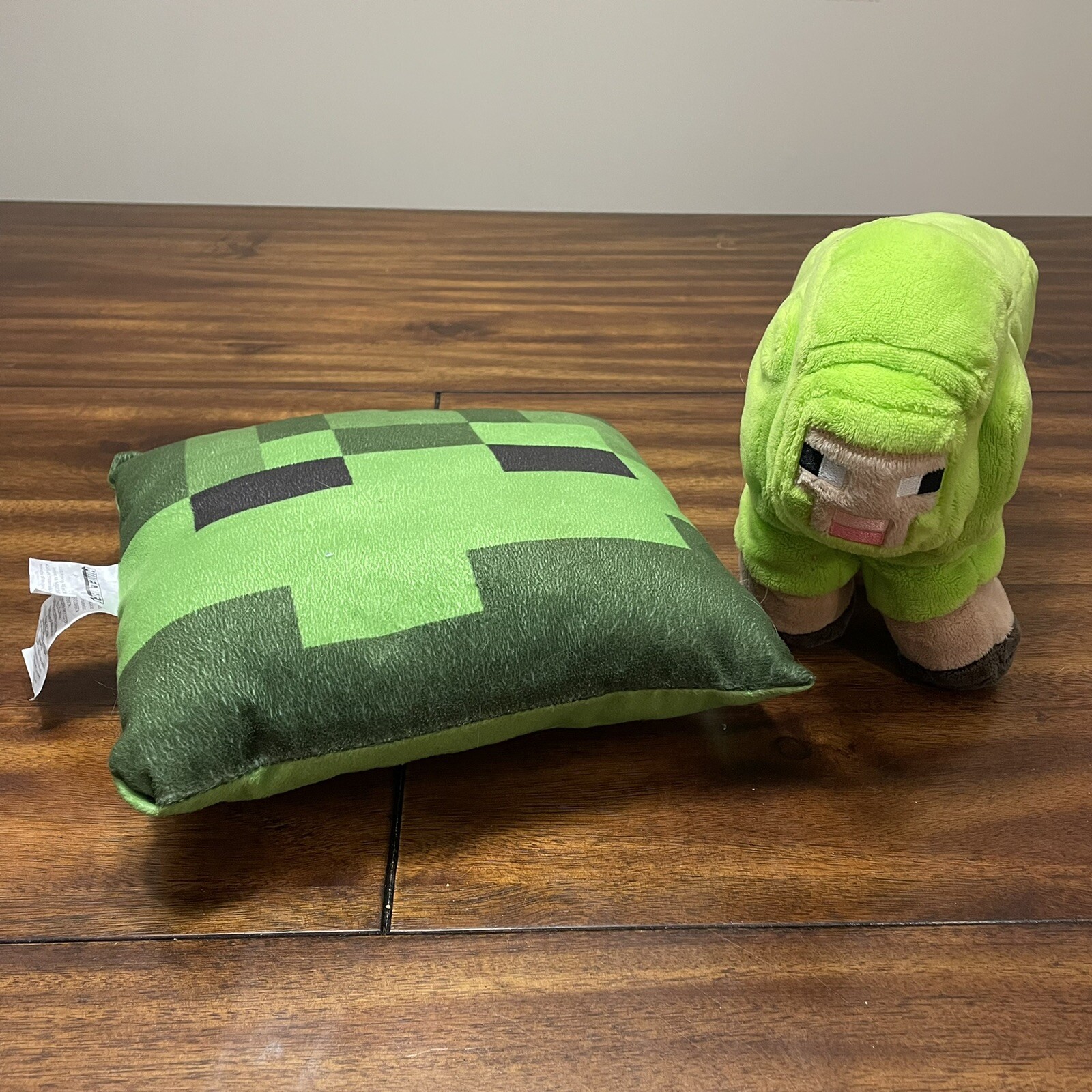 Minecraft Green Baby Sheep Plush Stuffed Animal Authentic Jinx Mojang and Pillow