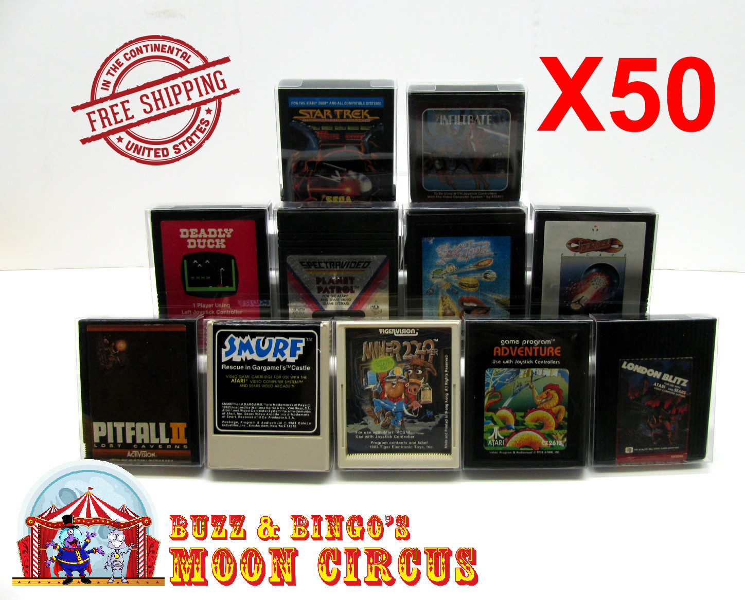 50x ATARI 2600 GAME CARTRIDGE CLEAR PLASTIC PROTECTIVE BOX PROTECTOR SLEEVE CASE