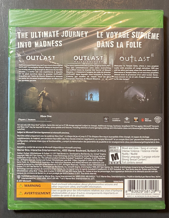 Outlast Trinity [ 3 Games in 1 Pack ] (XBOX ONE) NEW