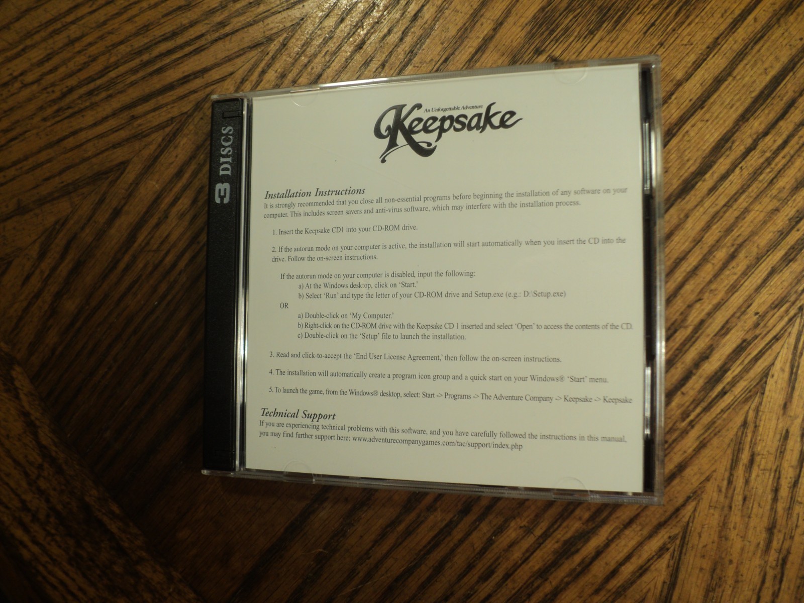 Keepsake (The Adventure Company, 2006) Sleeve, Case, Manual & 3 Disc