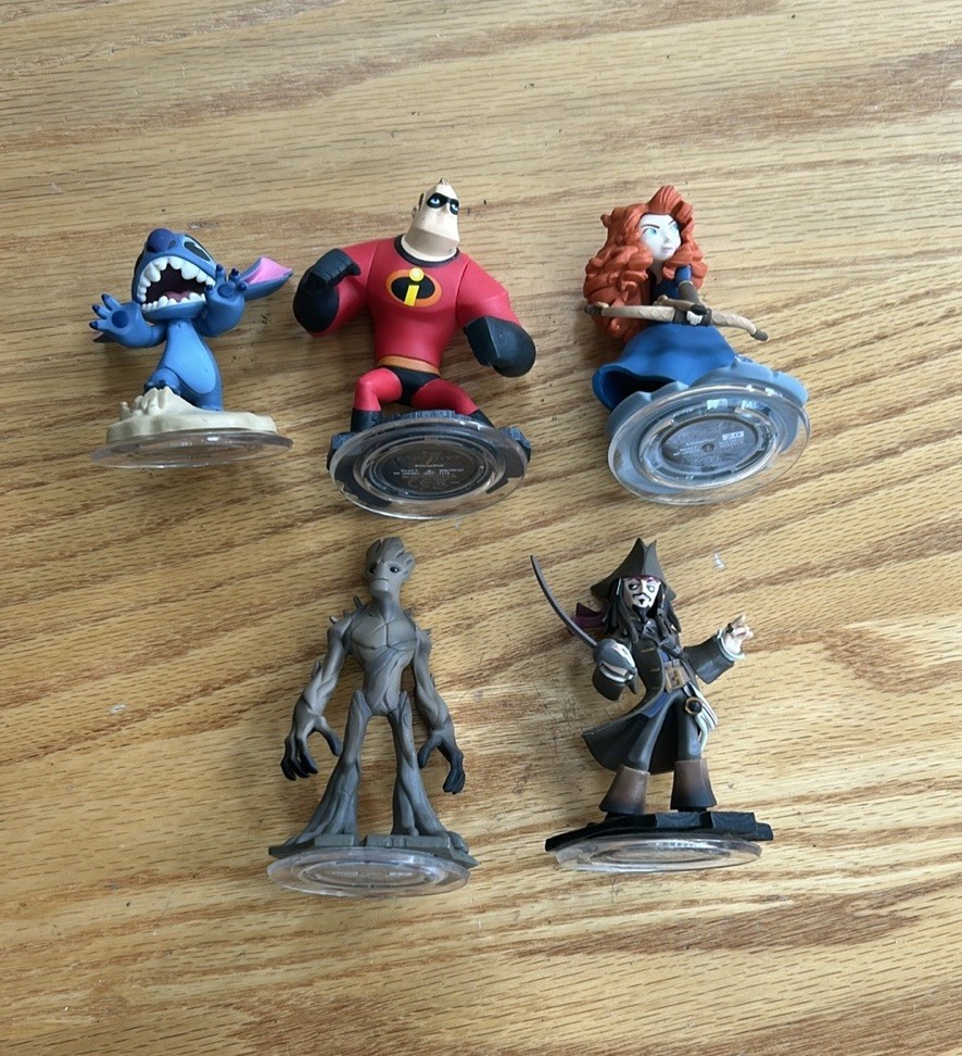 Lot Of 5 Figures Disney Infinity 2.0 1.0 MERIDA Mr. Incredible Stitch Groot Jack