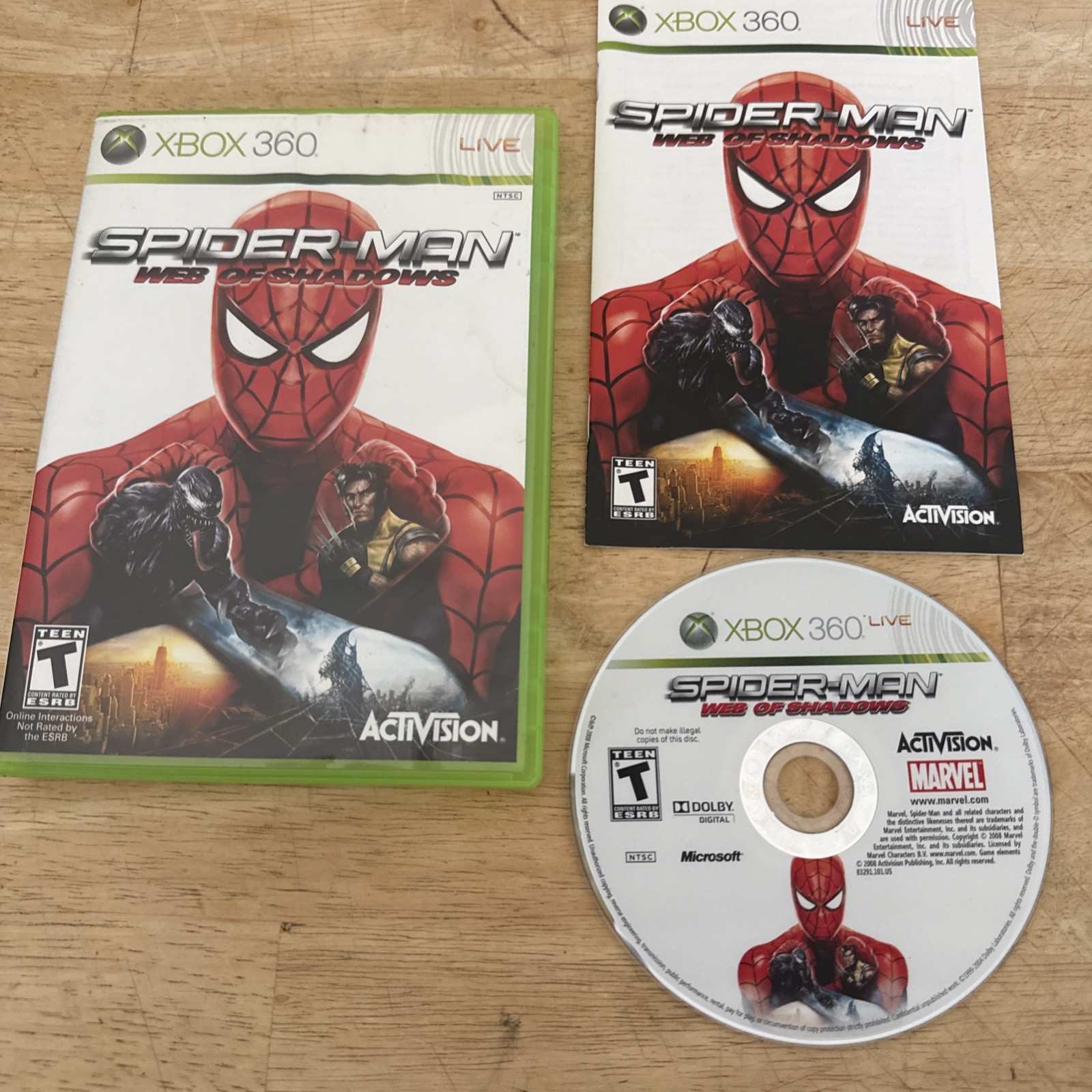 Spider-Man: Web of Shadows (Microsoft Xbox 360) CIB Tested Case Manual Disc