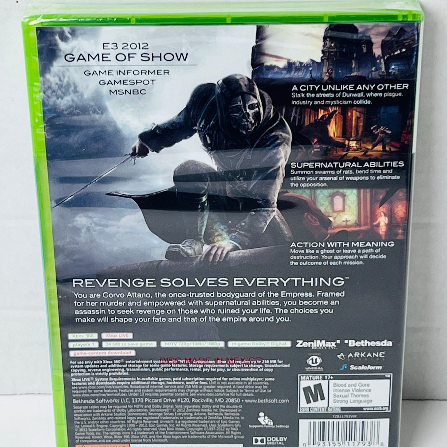 Dishonored Xbox 360 Video Game Stealth Action Adventure New Sealed