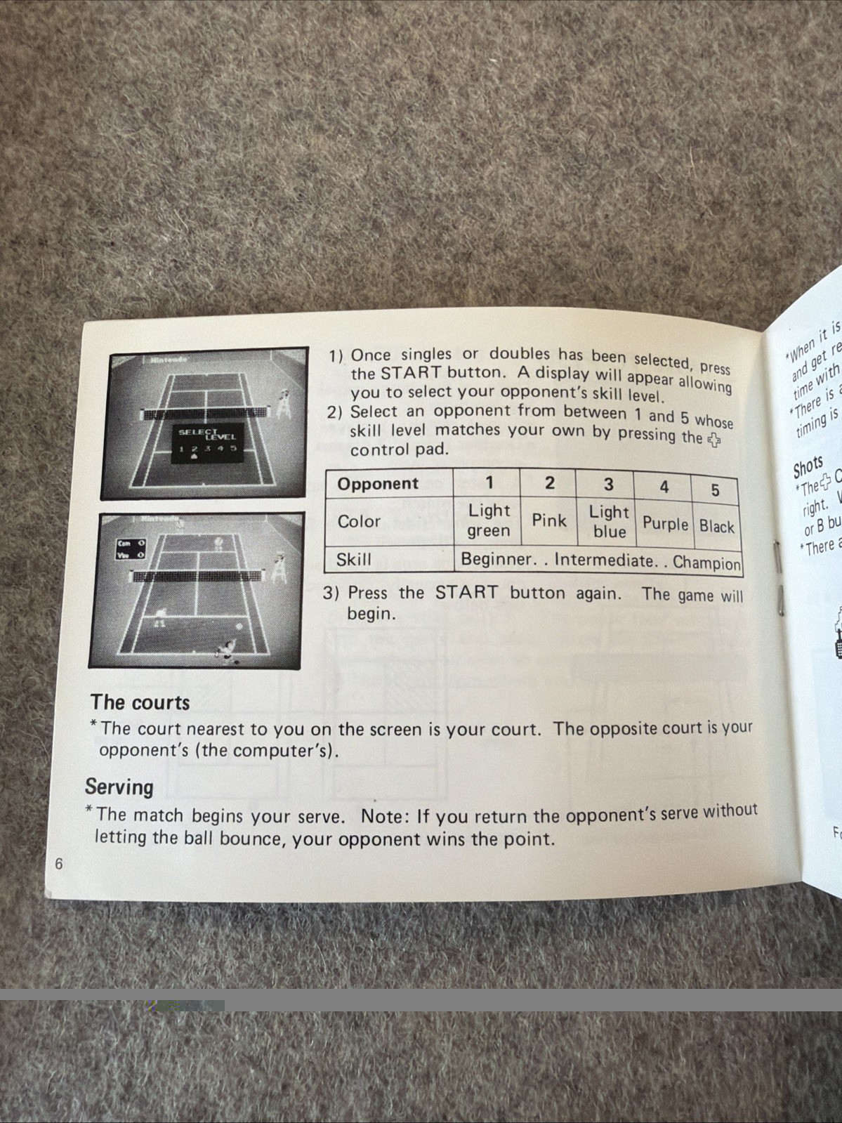 Tennis (NES, 1985) – Instruction Manual / Booklet Only