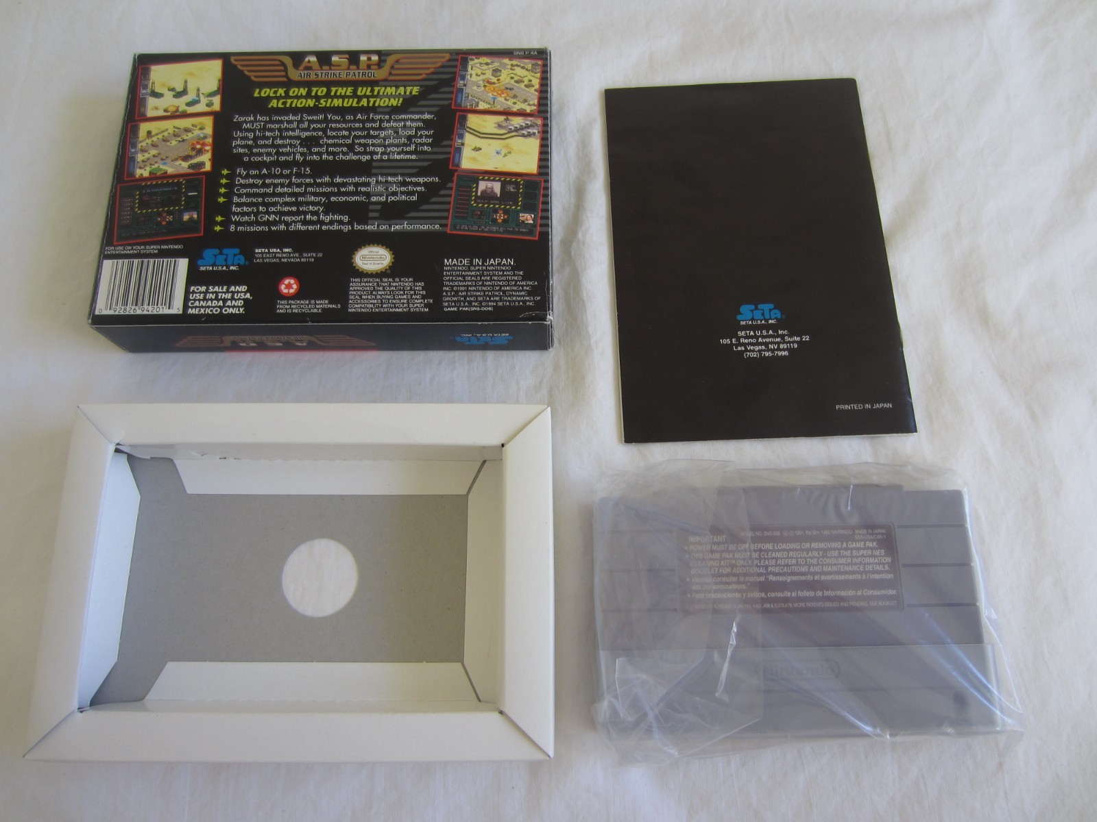 A.S.P. Air Strike Patrol (SNES) Super Nintendo CIB Complete Box 1995 SETA RARE