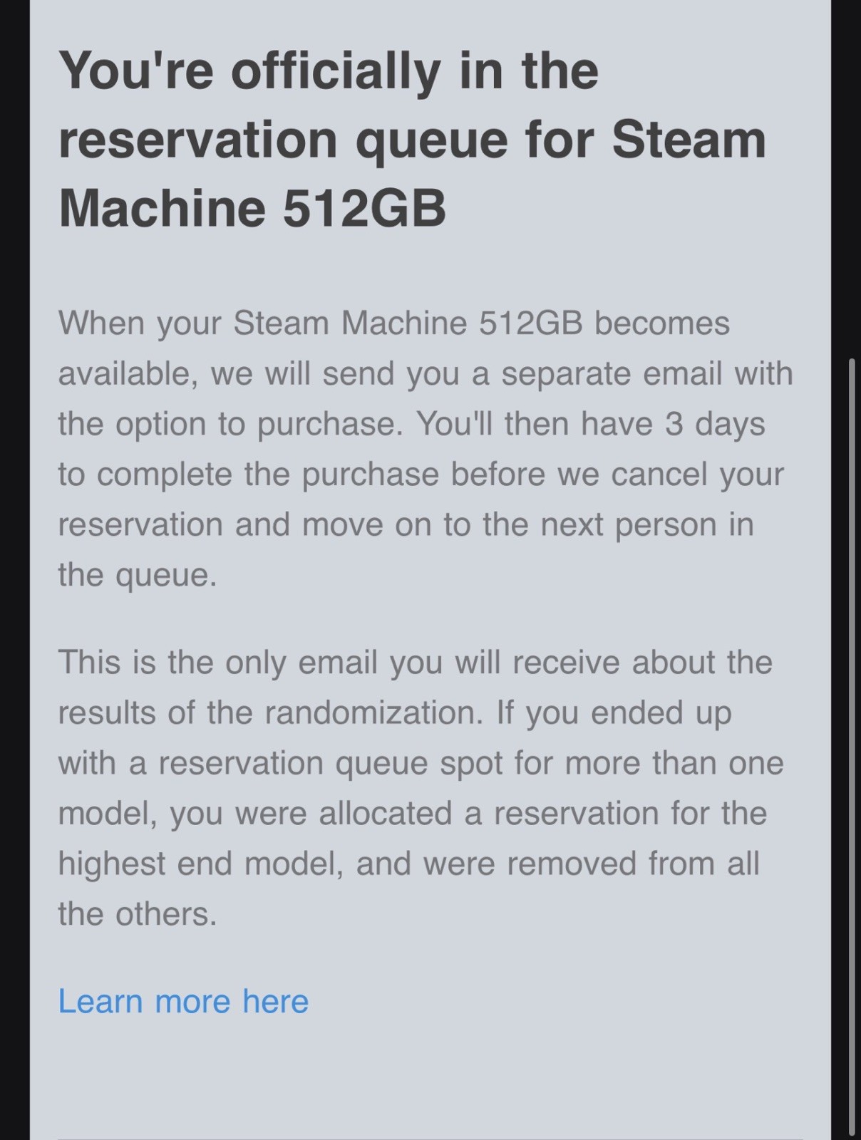 Steam Machine 512gb No Controller (Pre Order) With the Email Confirmation.