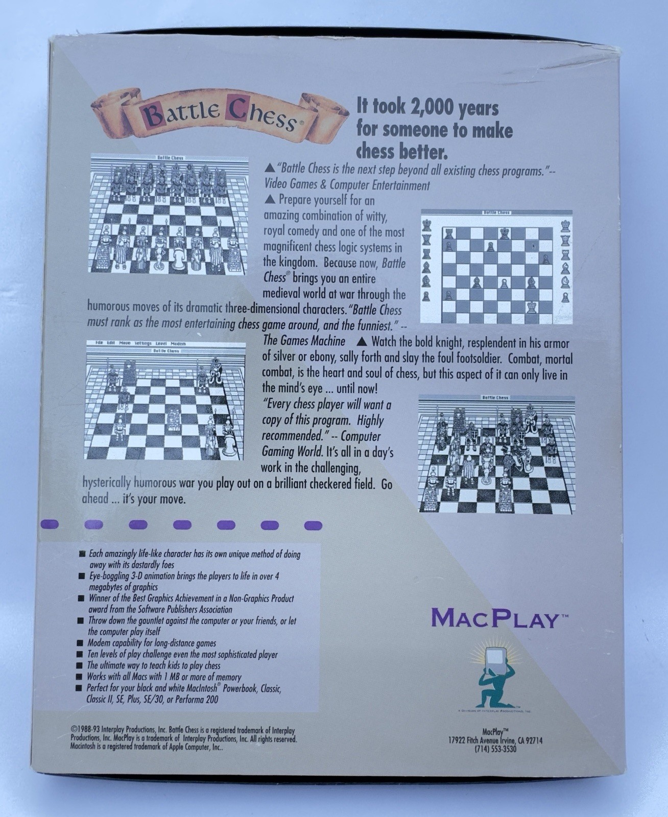 Vintage Battle Chess For Apple Macintosh Big Box Edition 1993 Complete In Box