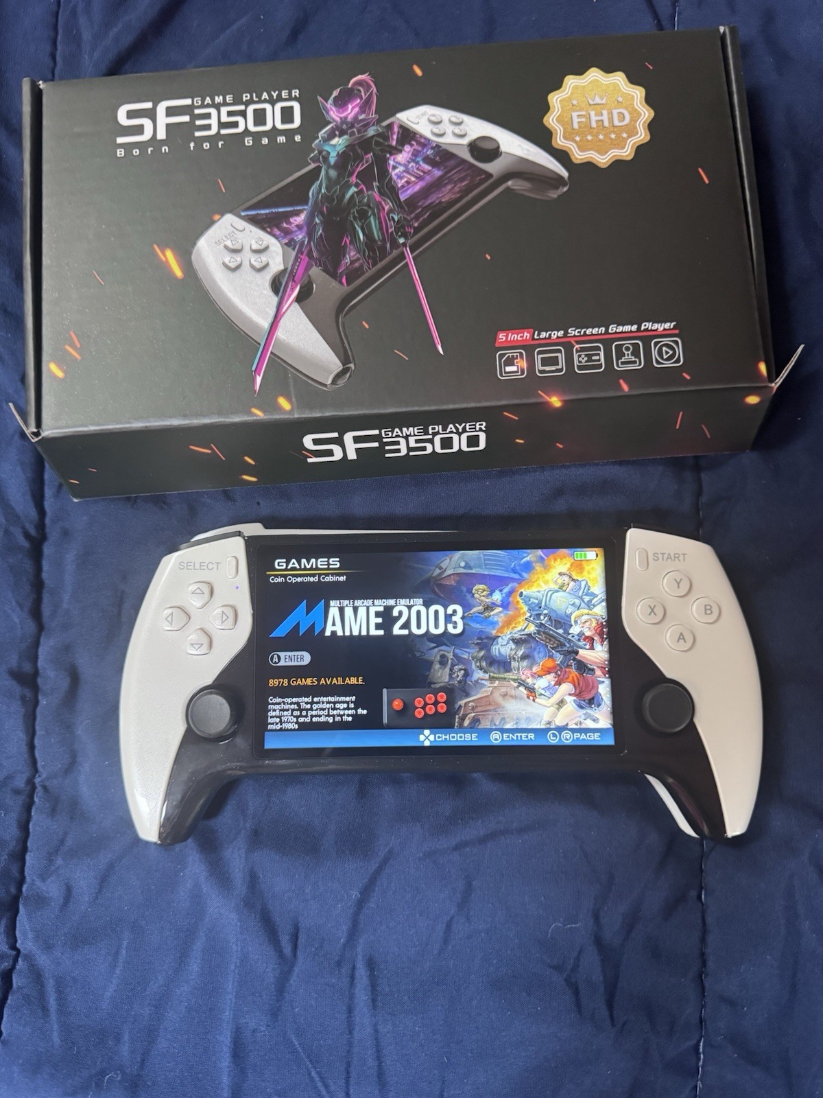 SF3500 Handheld Game System Built-In Games 5in IPS 1080p FHD HDMI Black/White