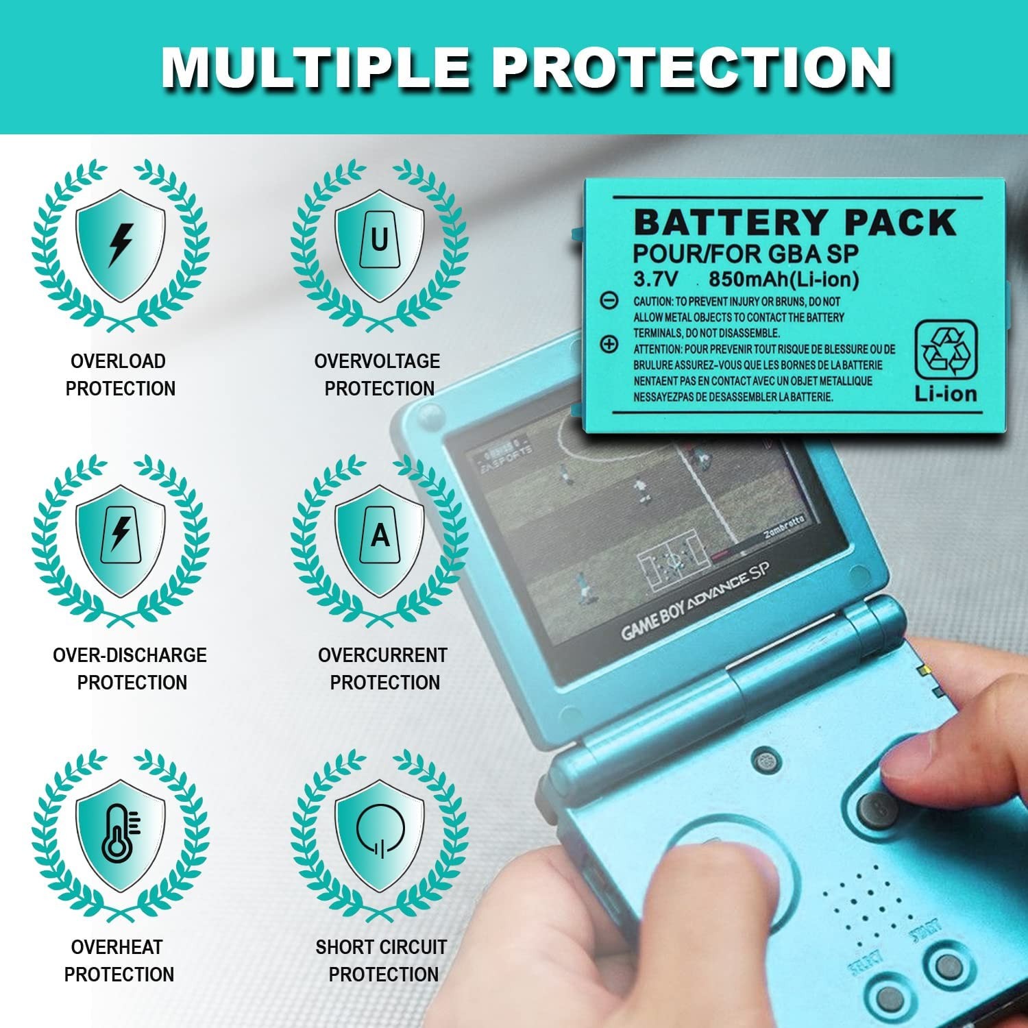 New Rechargeable Battery for Nintendo Game Boy Advance SP Systems 3.7 V – 850mAh