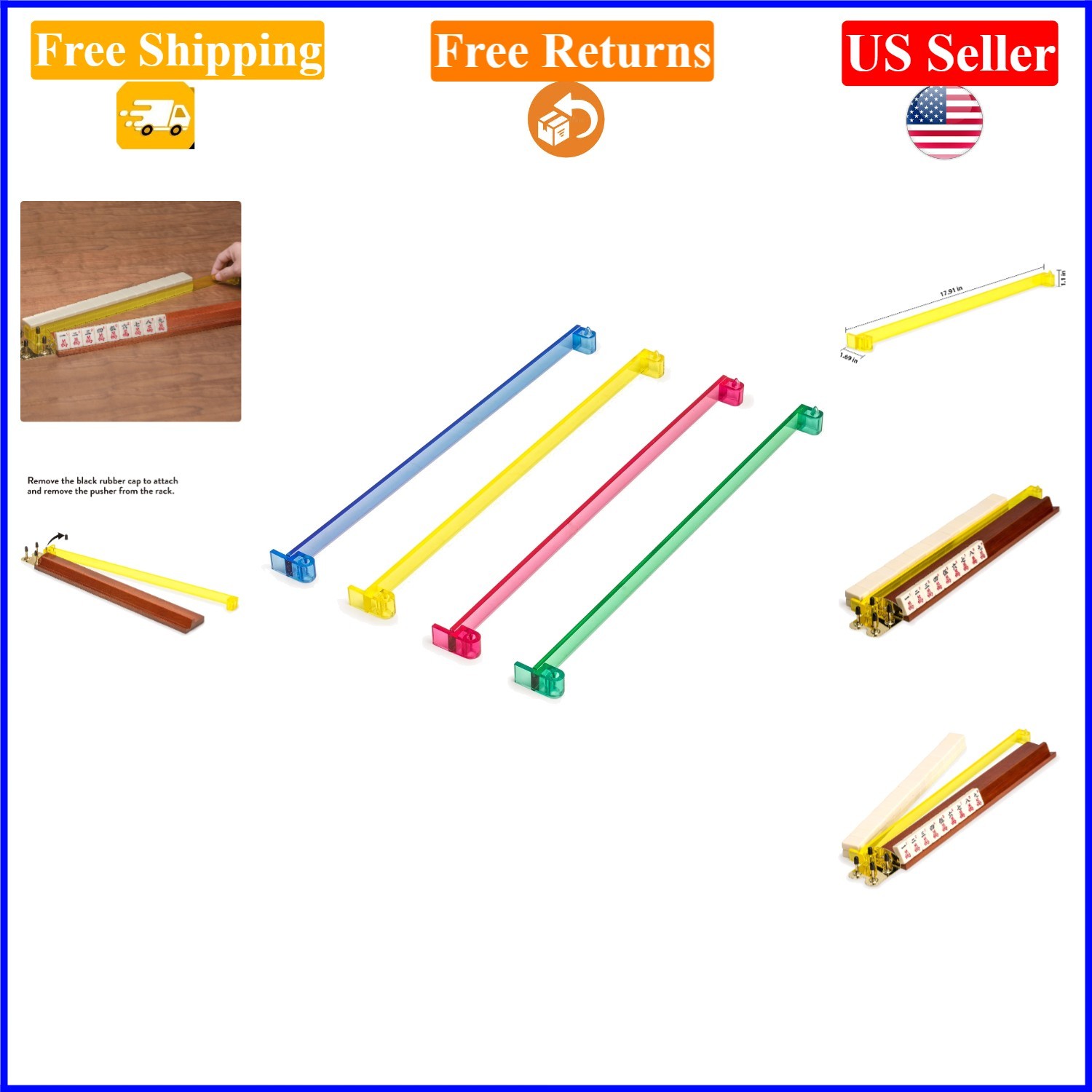 American Mahjong Tile Pushers Set of 4 Multi-Color Acrylic, 18-Inch