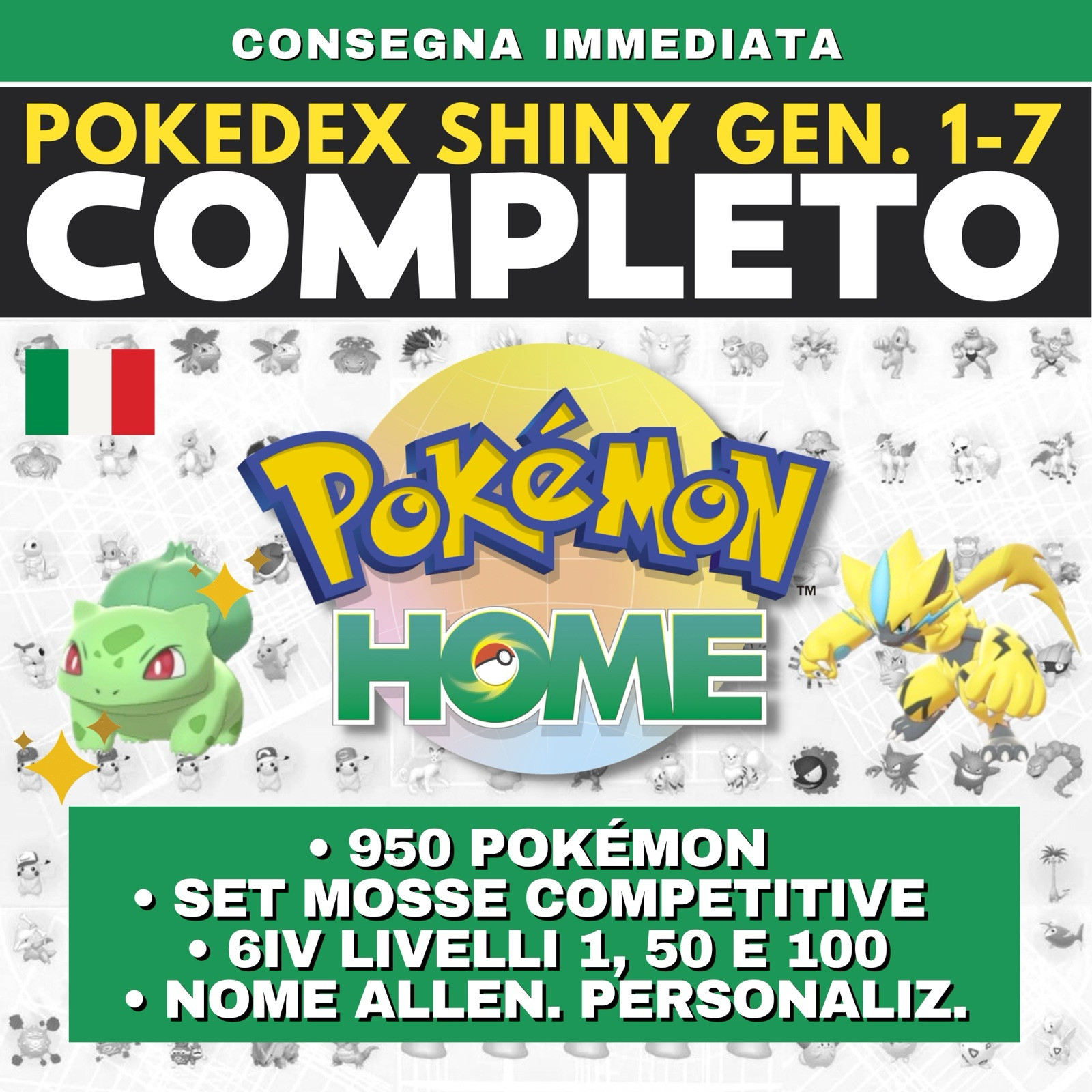 Pokemon HOME Shiny Living Dex Generazoni 1-7 Bulbasaur to Zeraora Complete 6IV