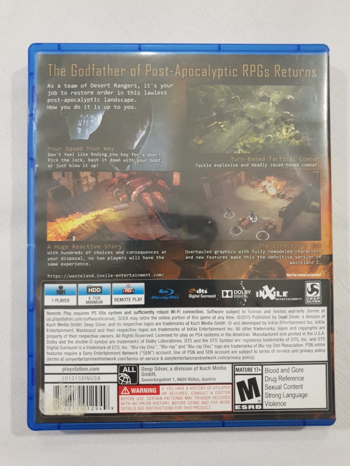 Deep Silver Wasteland 2 Director’s Cut PS4 2015 M NTSC-U/C Manual Remote Play