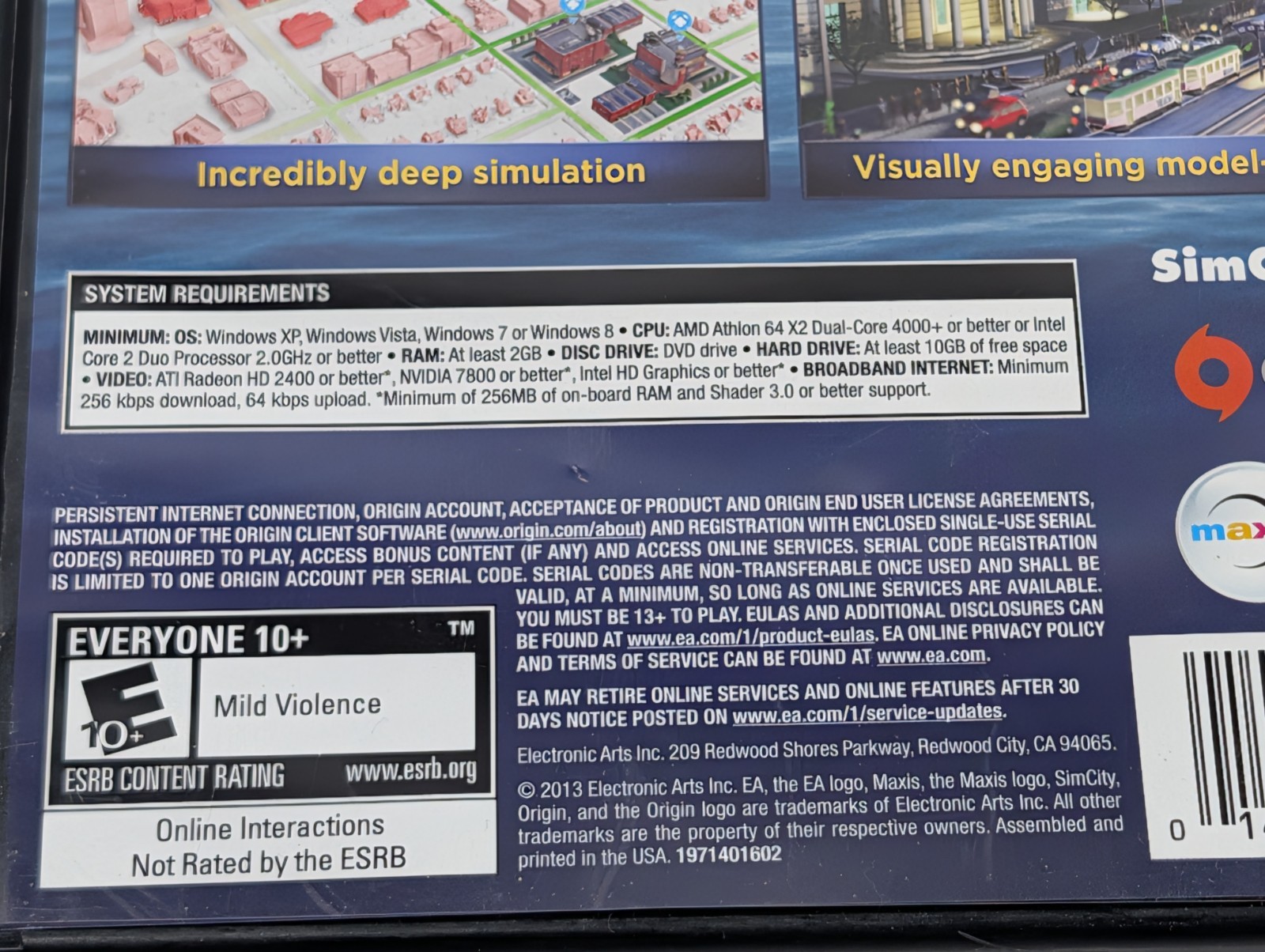 Sim City 2013 PC Dvd-Rom; FREE SHIP US; Product Key Included