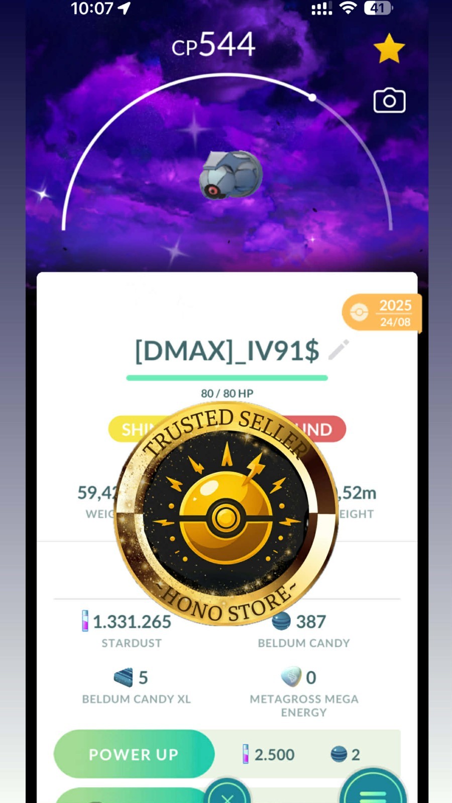 Pokemon G0 – Shiny Beldum Dynamax Dark Sky BG – Rare