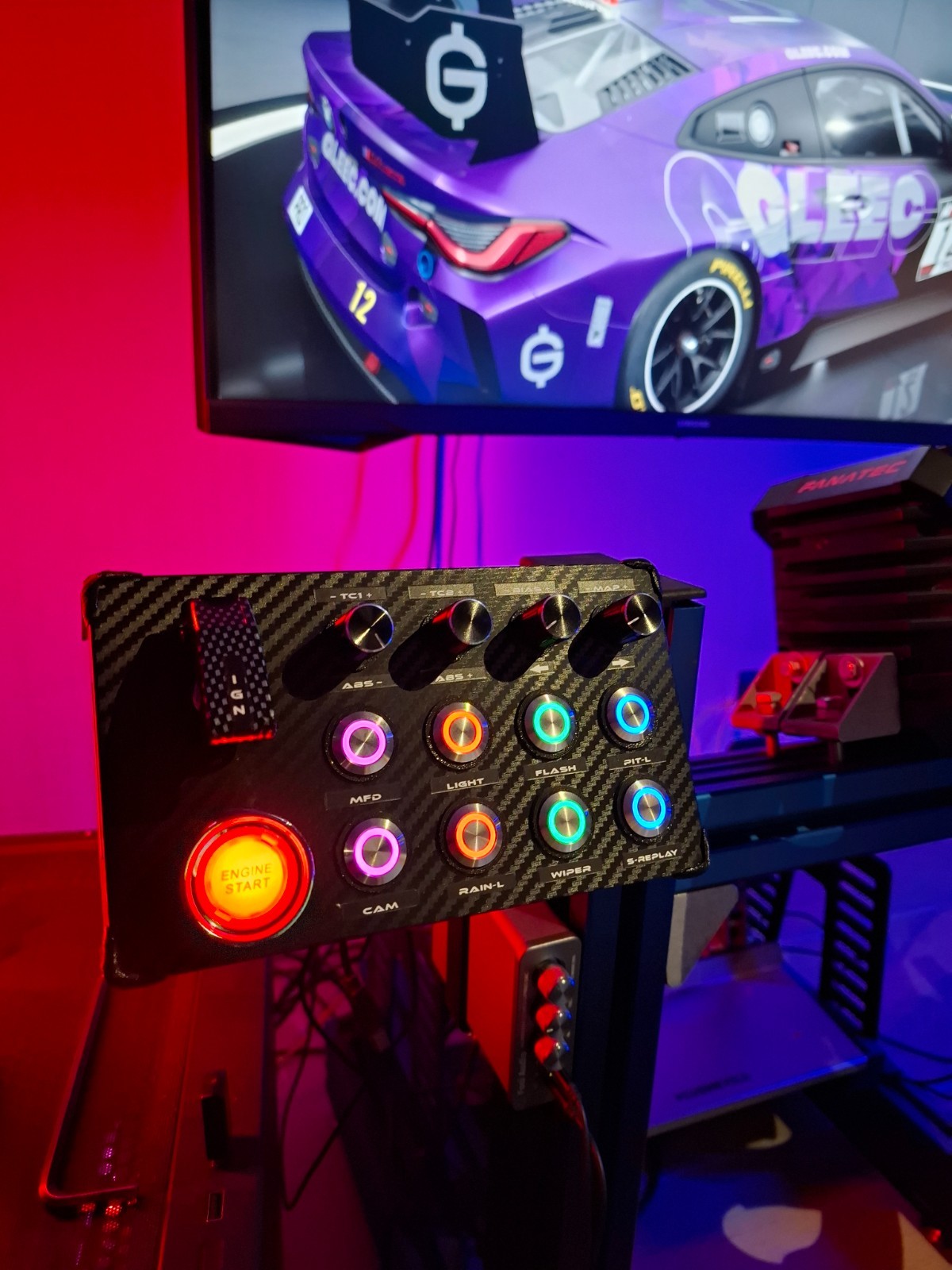 Button Box Console Sim Racing Competizione Illuminated Buttons RGB Start Engine