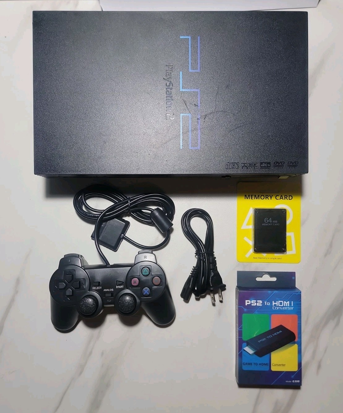 Sony PlayStation 2 PS2 Fat Console Bundle Tested Working with HDMI adapter