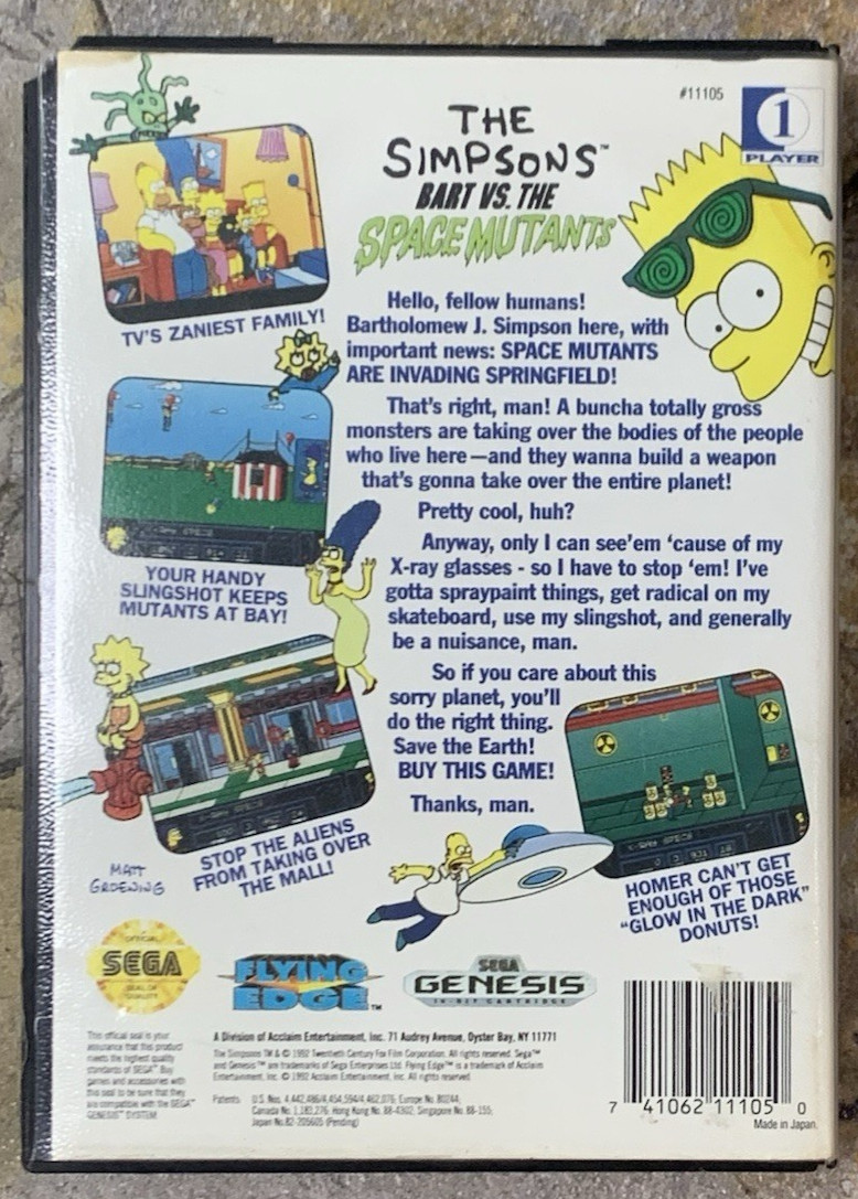 Simpsons: Bart vs. The Space Mutants CIB – Sega Genesis