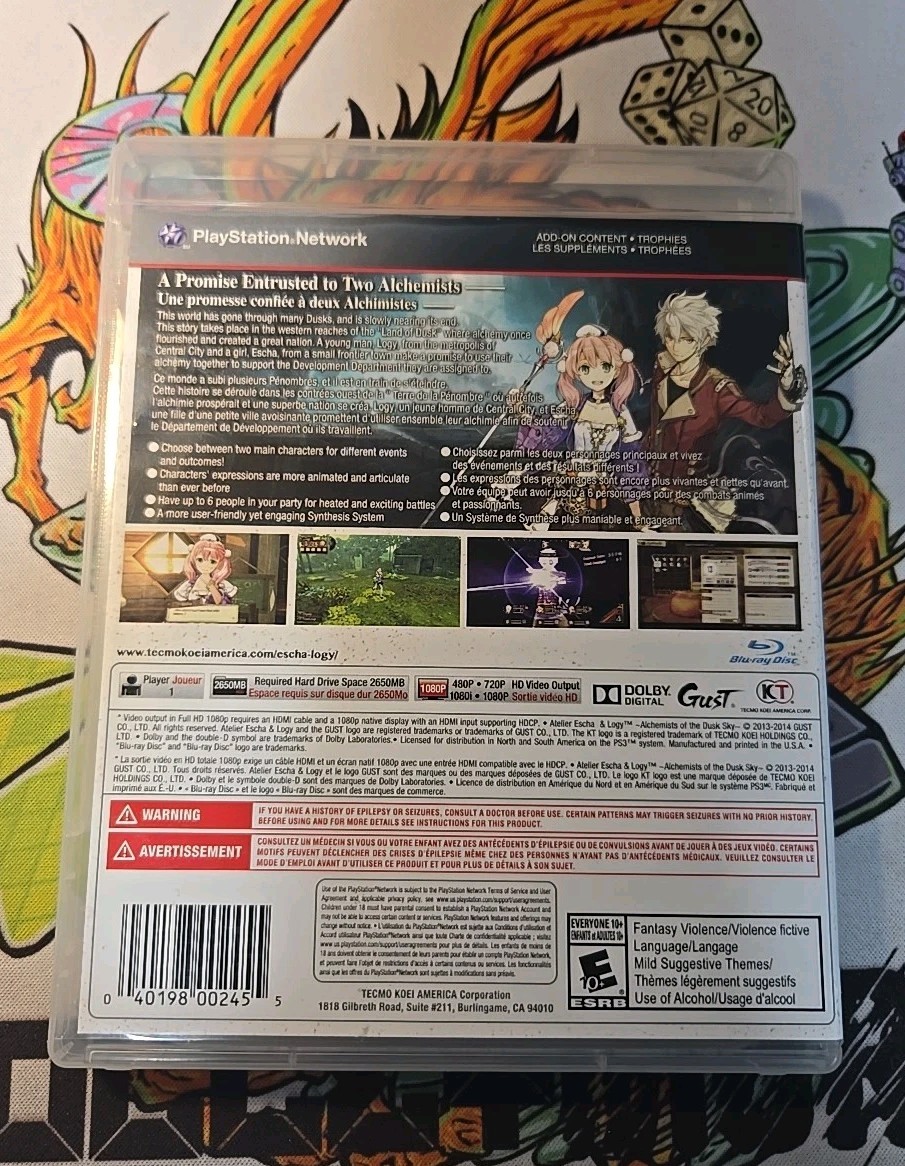 ATELIER ESCHA & LOGY : ALCHEMISTS OF THE DUSK SKY – Playstation 3, CIB