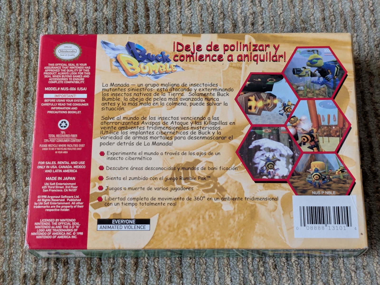 Buck Bumble Nintendo 64 N64 Spanish Cover Variant Boxed No Manual Tested Mexico
