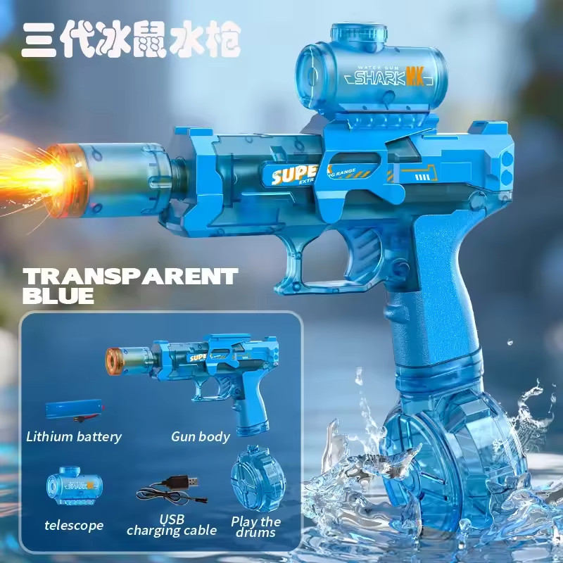 Kids Automatic Electric Water Gun LED Light Water Blaster Blue Free Shipping