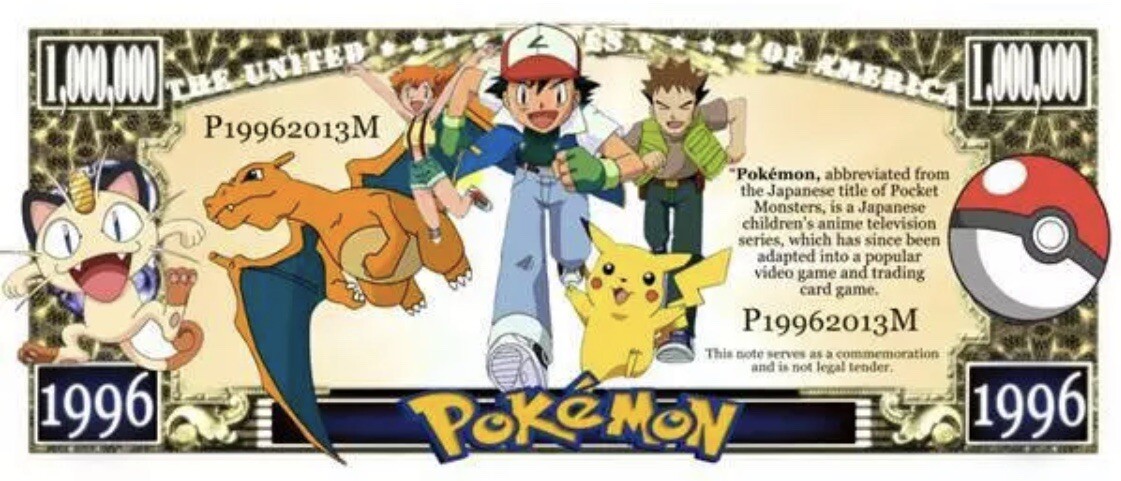 25 Pack Pokémon Charizard Pikachu Money Collectible Anime 1 Million Dollar Bills