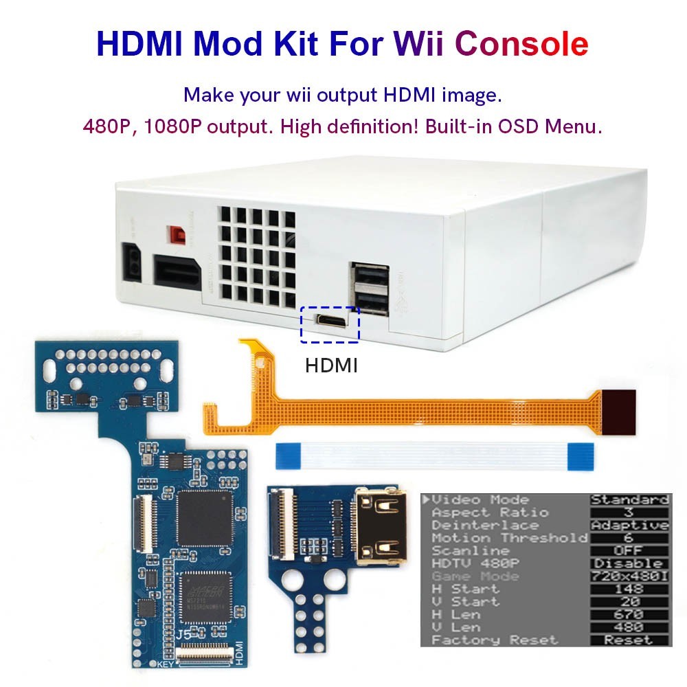 480P 1080P Internal Wii Digital HDMI Mod Digital to Digital HDMI Mod Kit For Wii