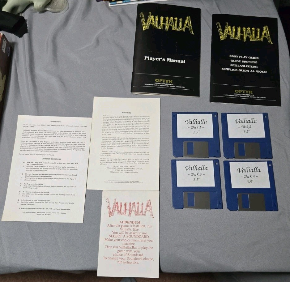 Rare Valhalla Big Box PC 3.5″ Floppy Disks 1992 Optyk Retro RPG Complete HTF OOP