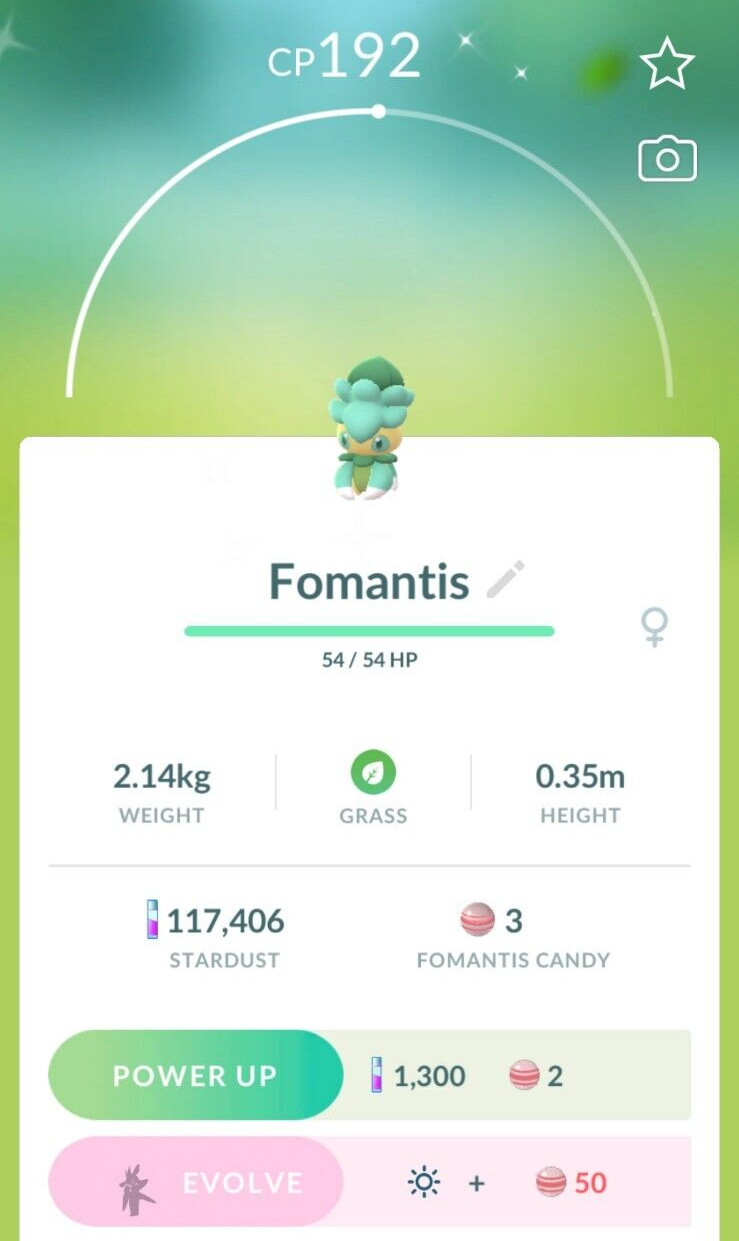 Shiny Fomantis – Trade 20kStardust – Read Description