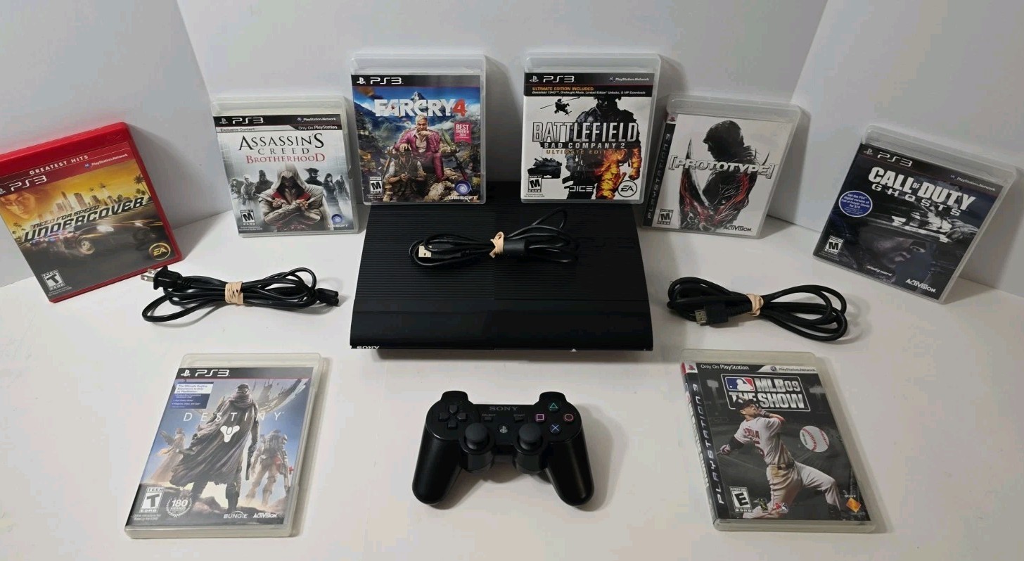 PlayStation 3 Super Slim 250GB Console 8 GAME MEGA BUNDLE! TESTED! SHIPS FREE🔥