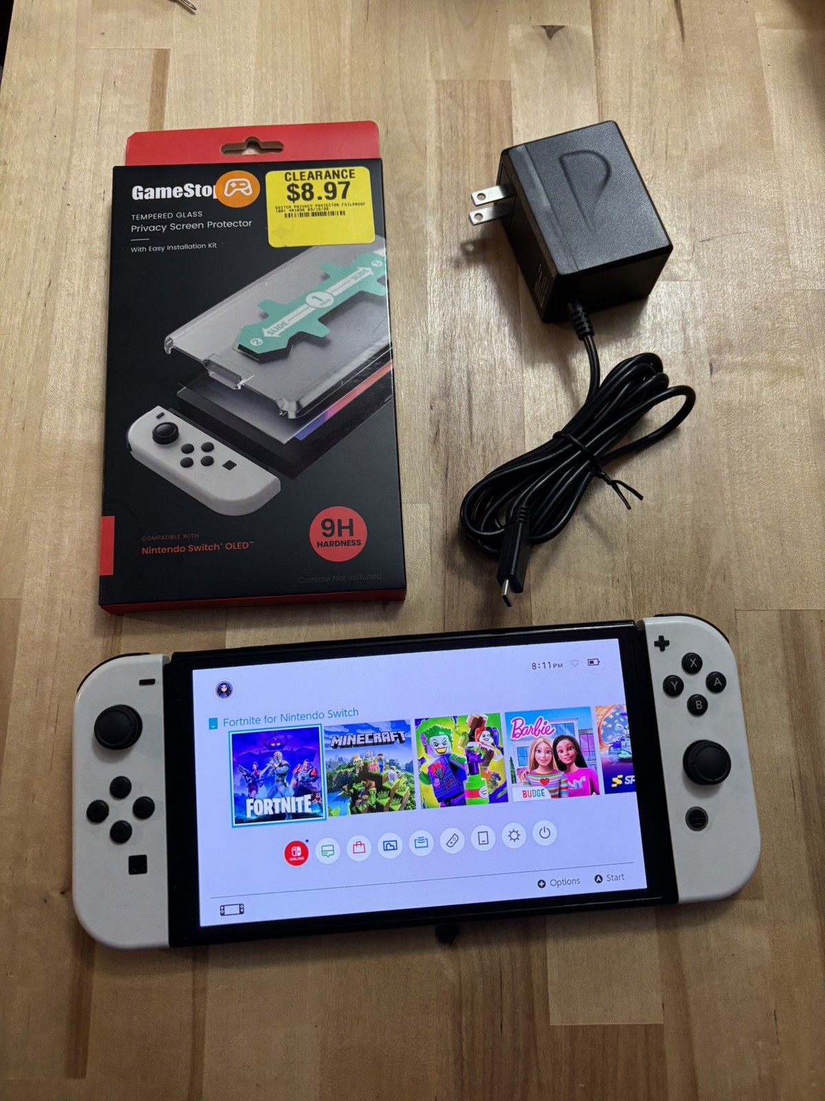 Nintendo Switch OLED Model 64GB White No Dock w/ Charger + protector TMR sticks