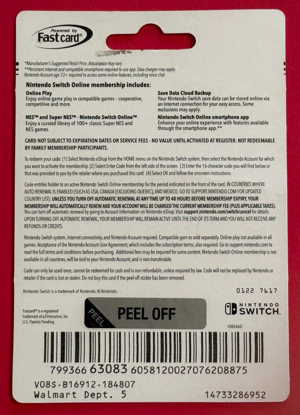 Nintendo Switch Online 12 Month Individual Membership – PHYSICAL CARD SHIPPED