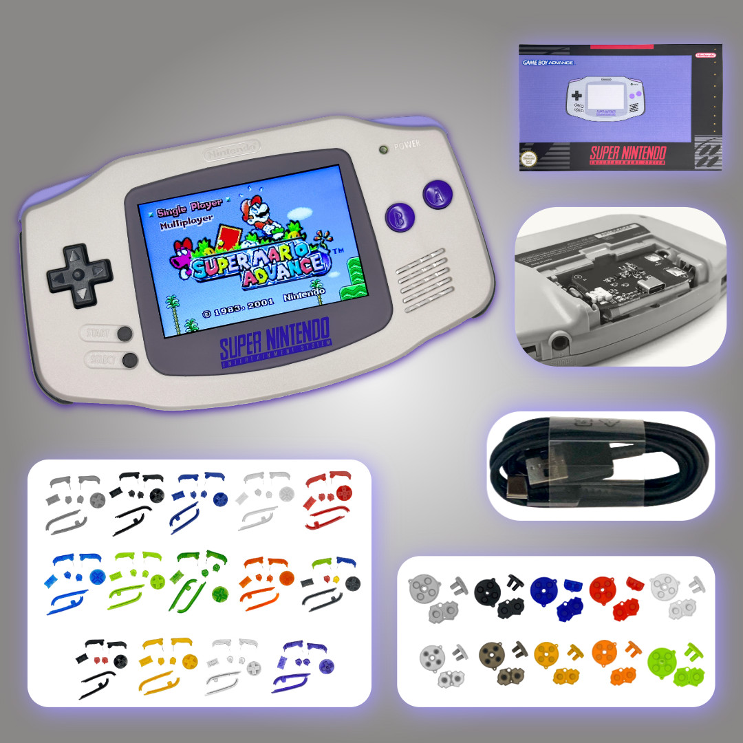 Nintendo Game Boy Advance GBA 3.0 IPS Console UV SNES USB-C Battery