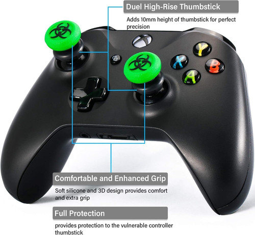 FPS Thumbstick Extender & 3D Texture Rubber Silicone Grip Cover 2 bio green