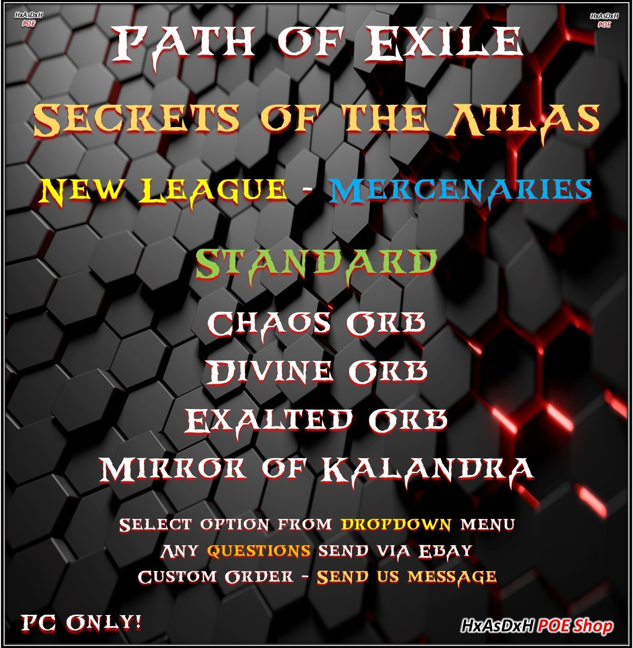 ✨Path of Exile✨Exalted & Chaos & Divine Orb✨New League✨Mercenaries✨PC✨24/7✨