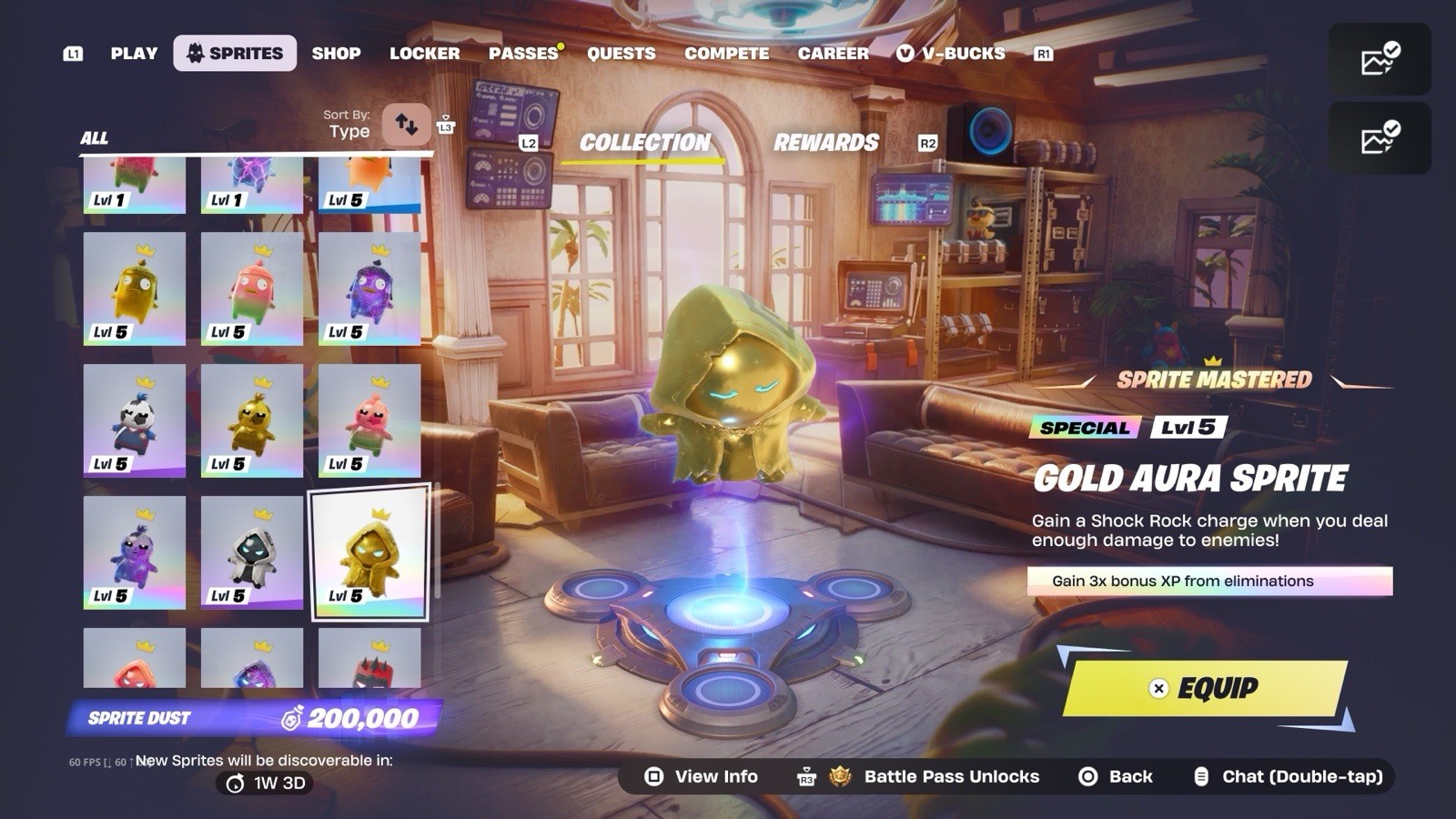 Fortnite Sprites All LVL 5 Normal, Gold, Gummy, Galaxy Sprites ALL MASTERED