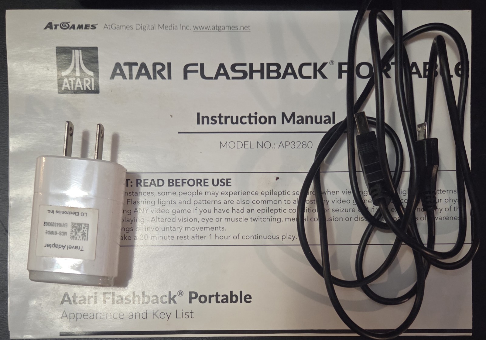 🔥2018 AtGAMES ATARI FLASHBACK PORTABLE (#AP3280) W/ 80 BUILT-IN GAMES *TESTED*