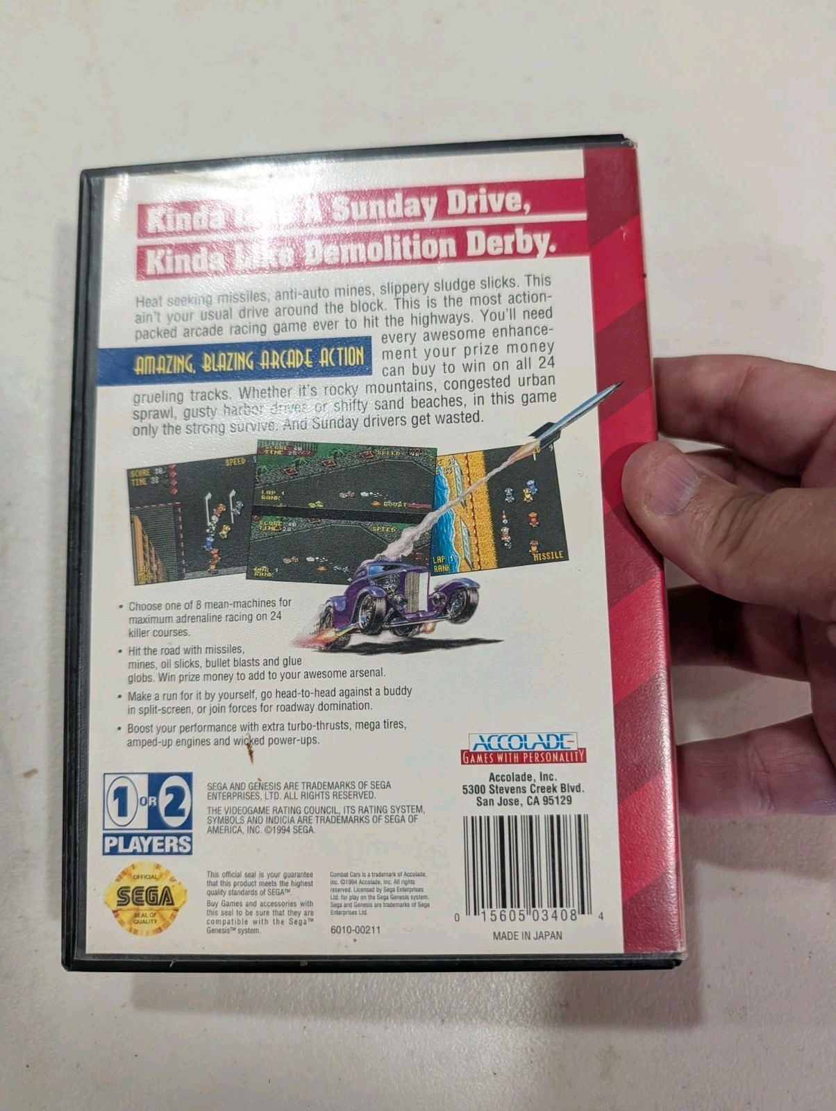 COMBAT CARS SEGA GENESIS GAME CARTRIDGE GAME, Manual, Case Tested