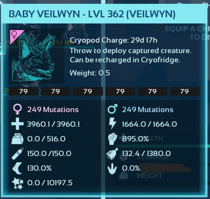 VEILWYN BLACK ID79 BABY PAIR TOP STATUS ARK ASCENDED PVE OFFICIAL PC/XBOX/PS5