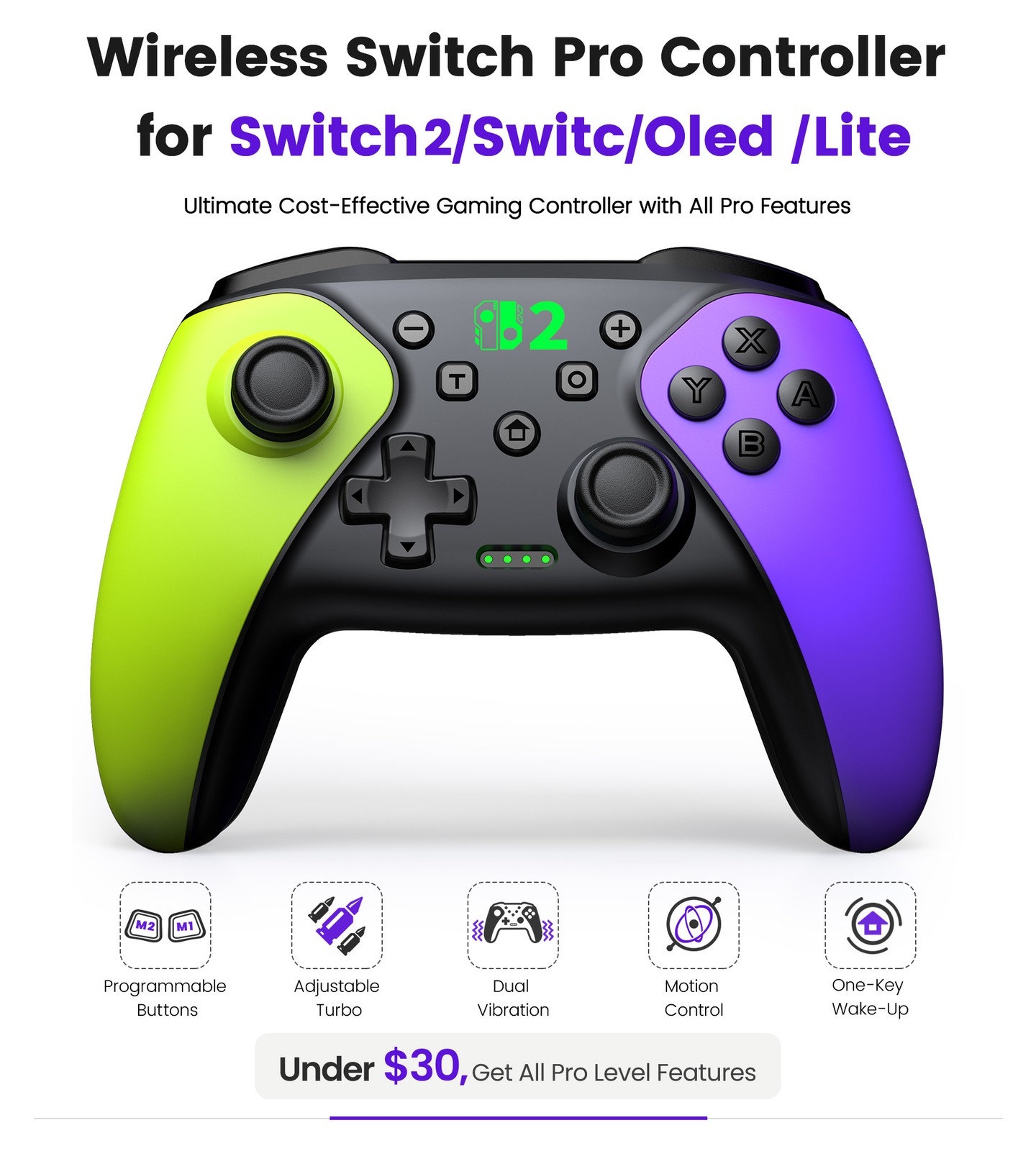 Wireless Pro Switch 2 Controller for Switch 2/Switch/Lite/OLED/Android/iOS