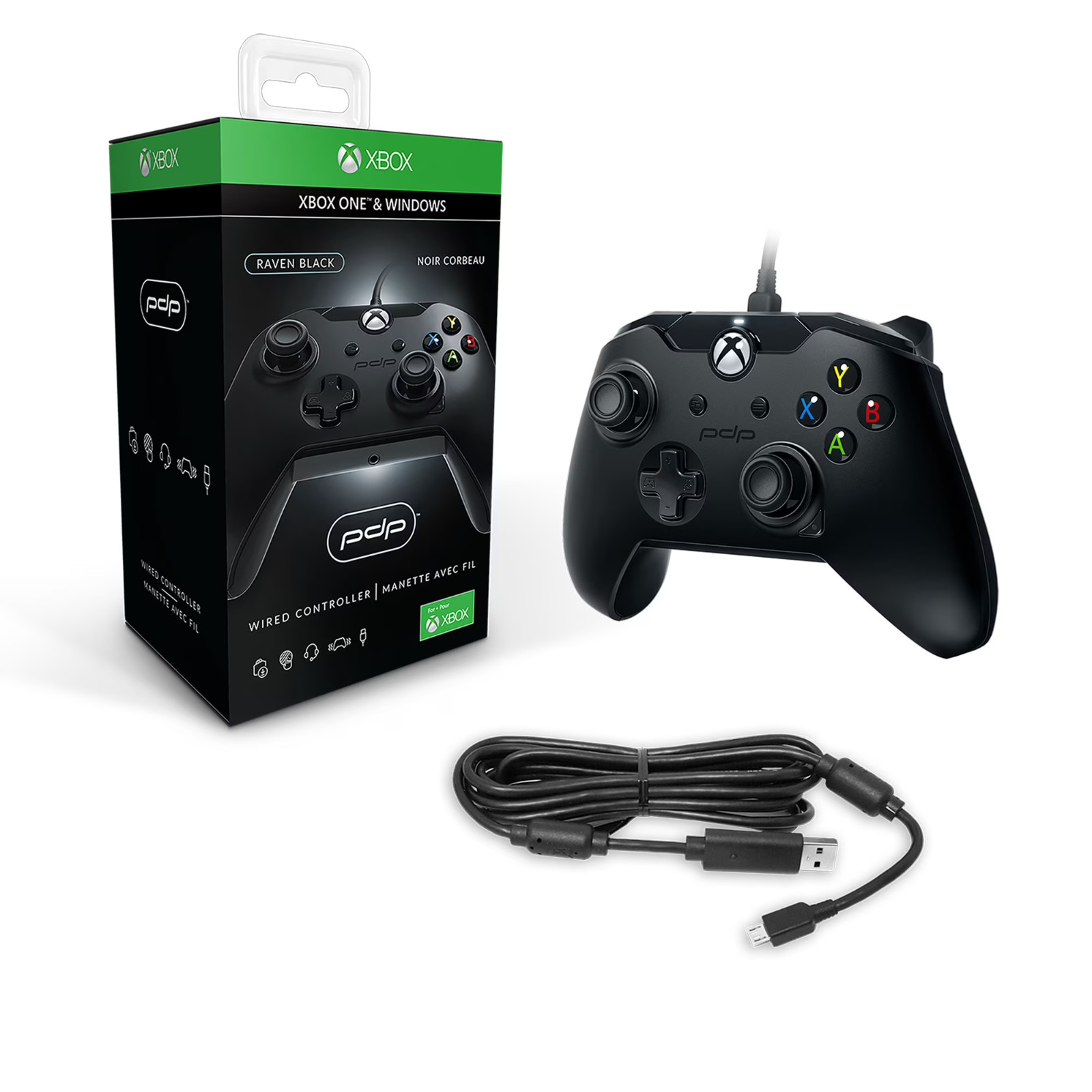 PDP Gaming Wired Controller Raven Black Xbox One S X & PC 048-082-BK Licensed