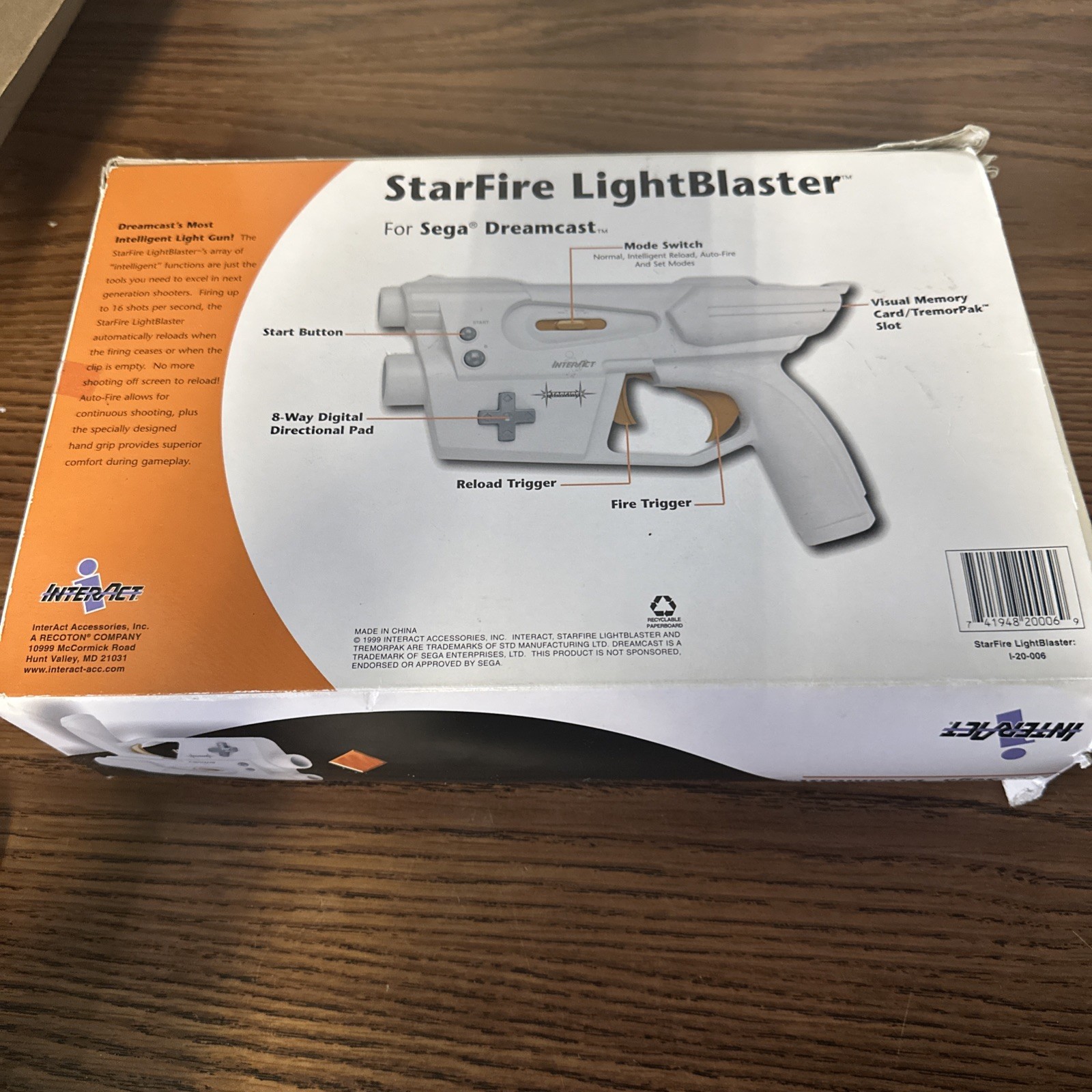 InterAct StarFire LightBlaster for Sega Dreamcast Light Gun Complete in Box CIB