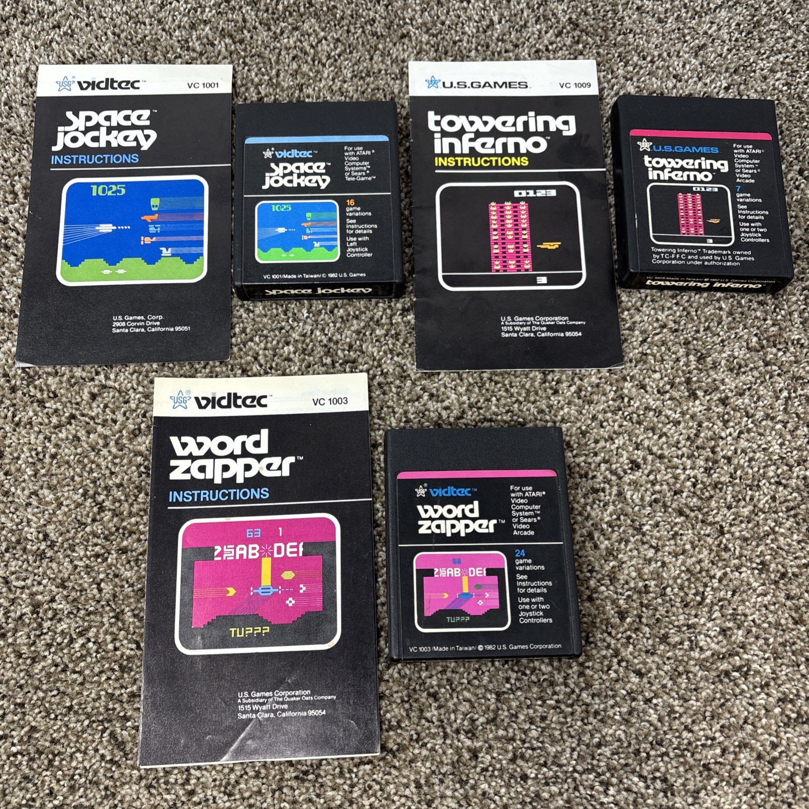 Atari 2600 US GAMES VIDTEC Game Lot Testwd Lot Of 3 With Manuals