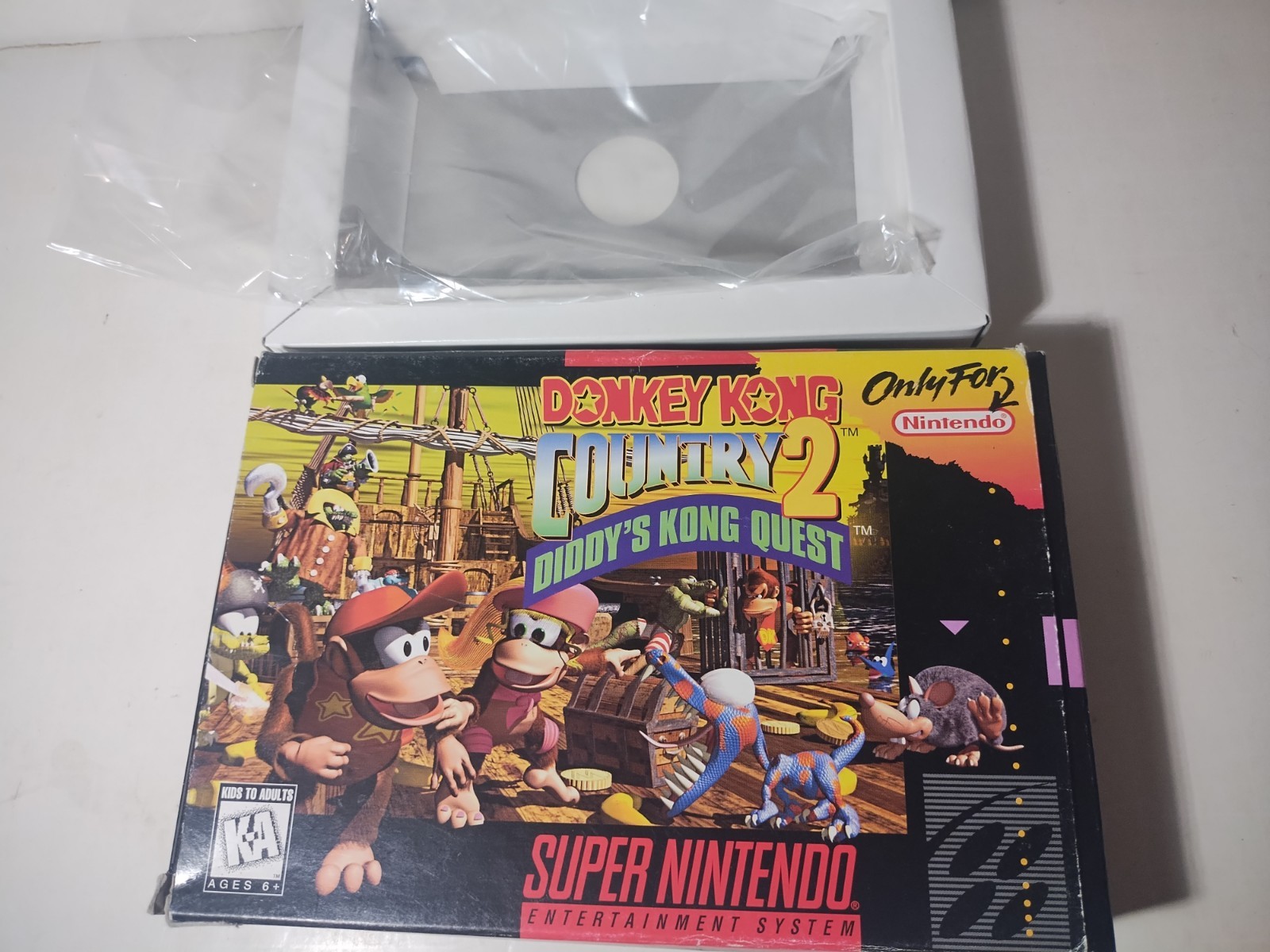 Empty Donkey Kong Country 2 Super Nintendo SNES Game Box, Tray & Bag