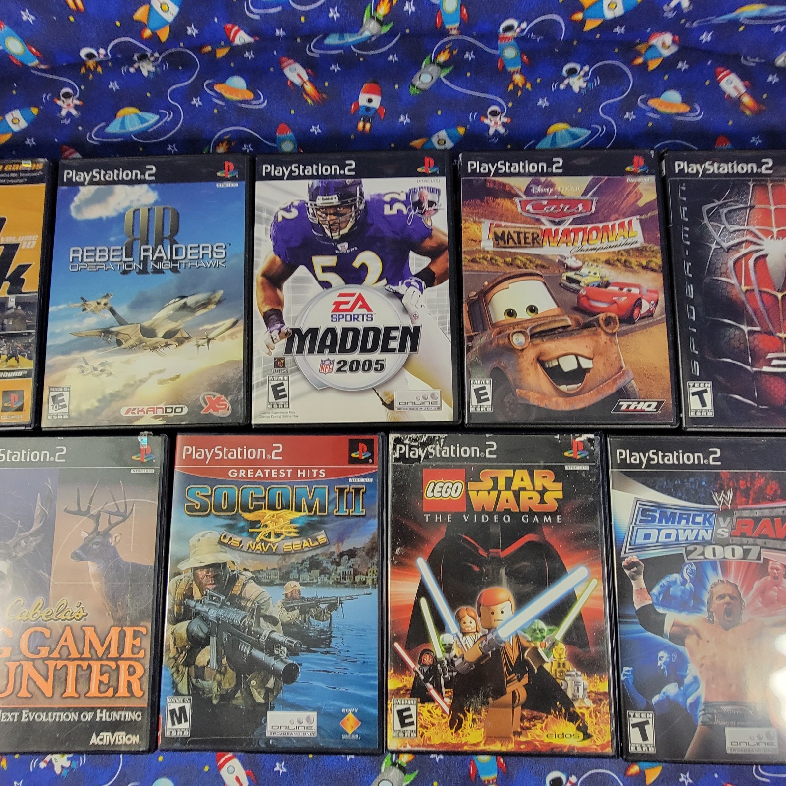 PS2 Games Lot of 9 Spider-Man 3 SmackDown vs Raw 2007 LEGO Star Wars Cars