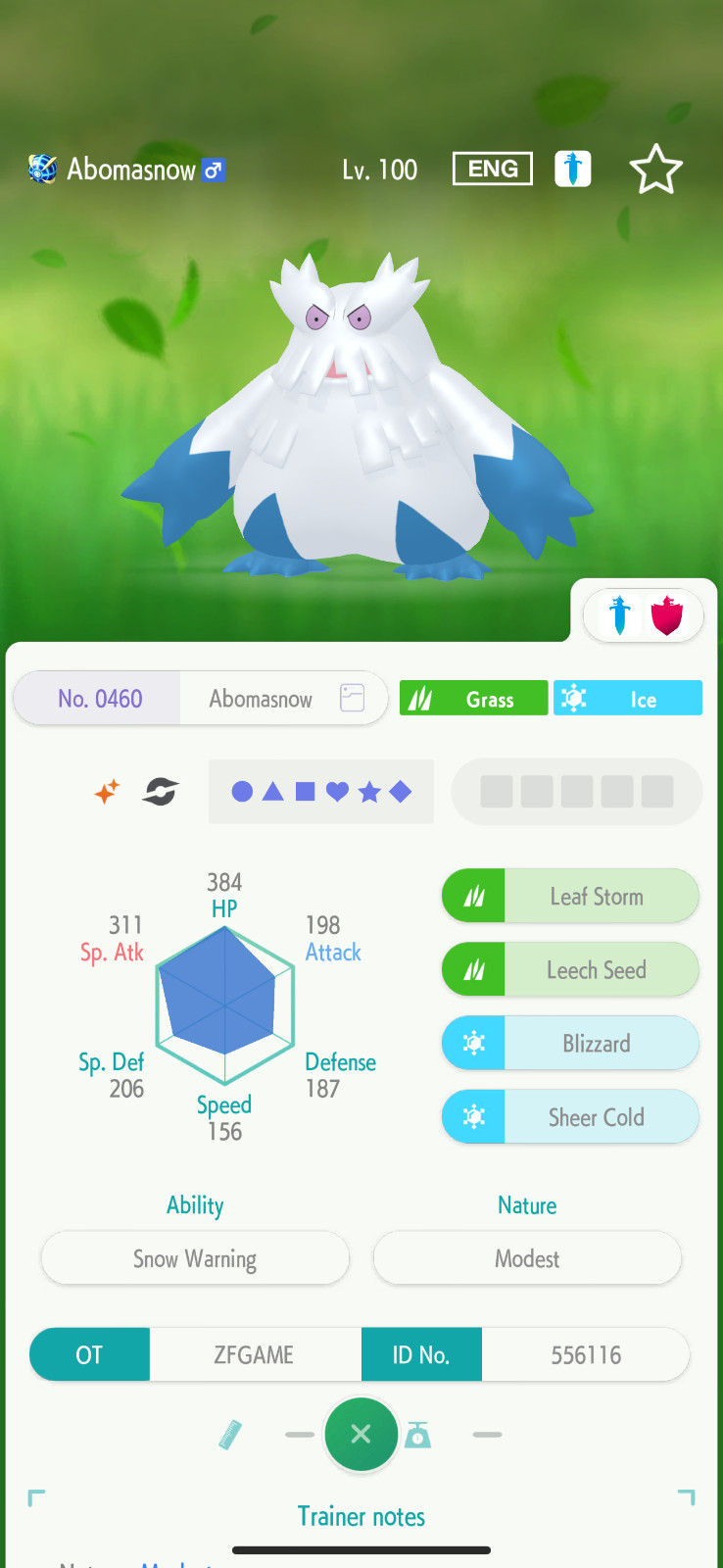 ✨6IV SHINY Abomasnow + EVS🚀 POKEMON HOME✨Champions✨Online delivery⚡