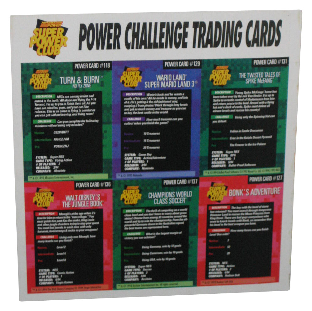 Nintendo Power Challenge Trading Card Sheet – (Wario Land, Bonk’s Adventure, Jun