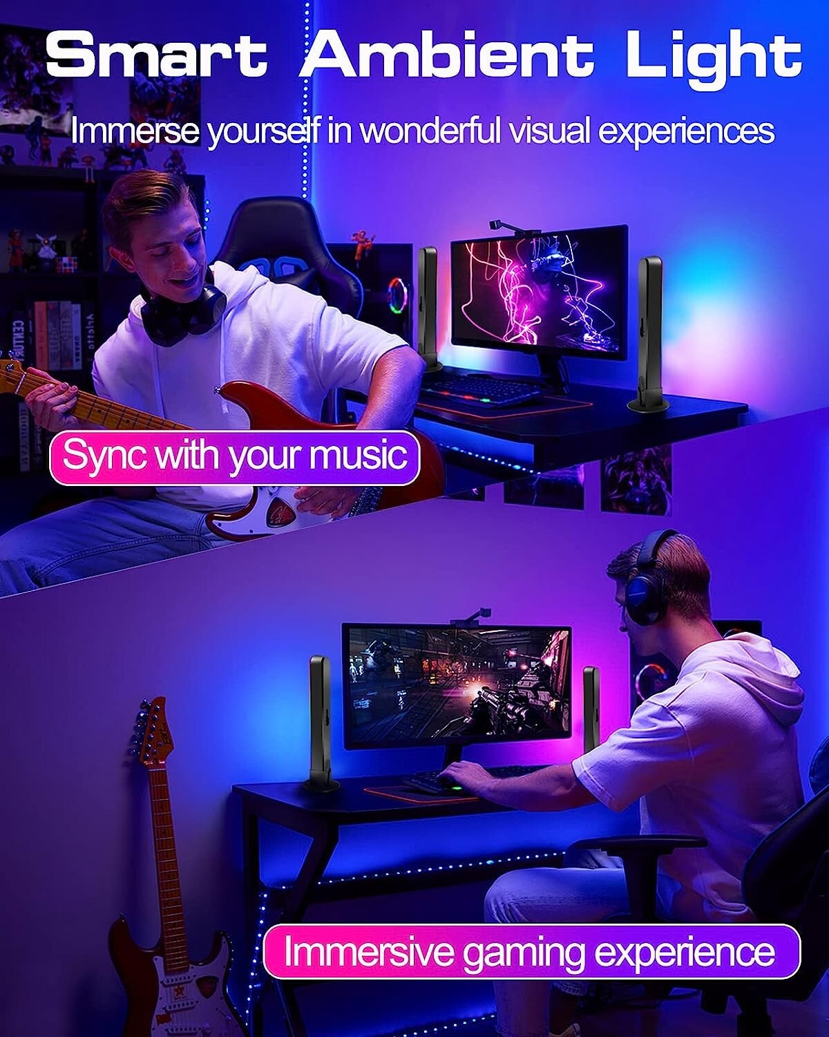Smart LED Light Bar Desktop Mood Light RGB Computer Ambience Light Music US