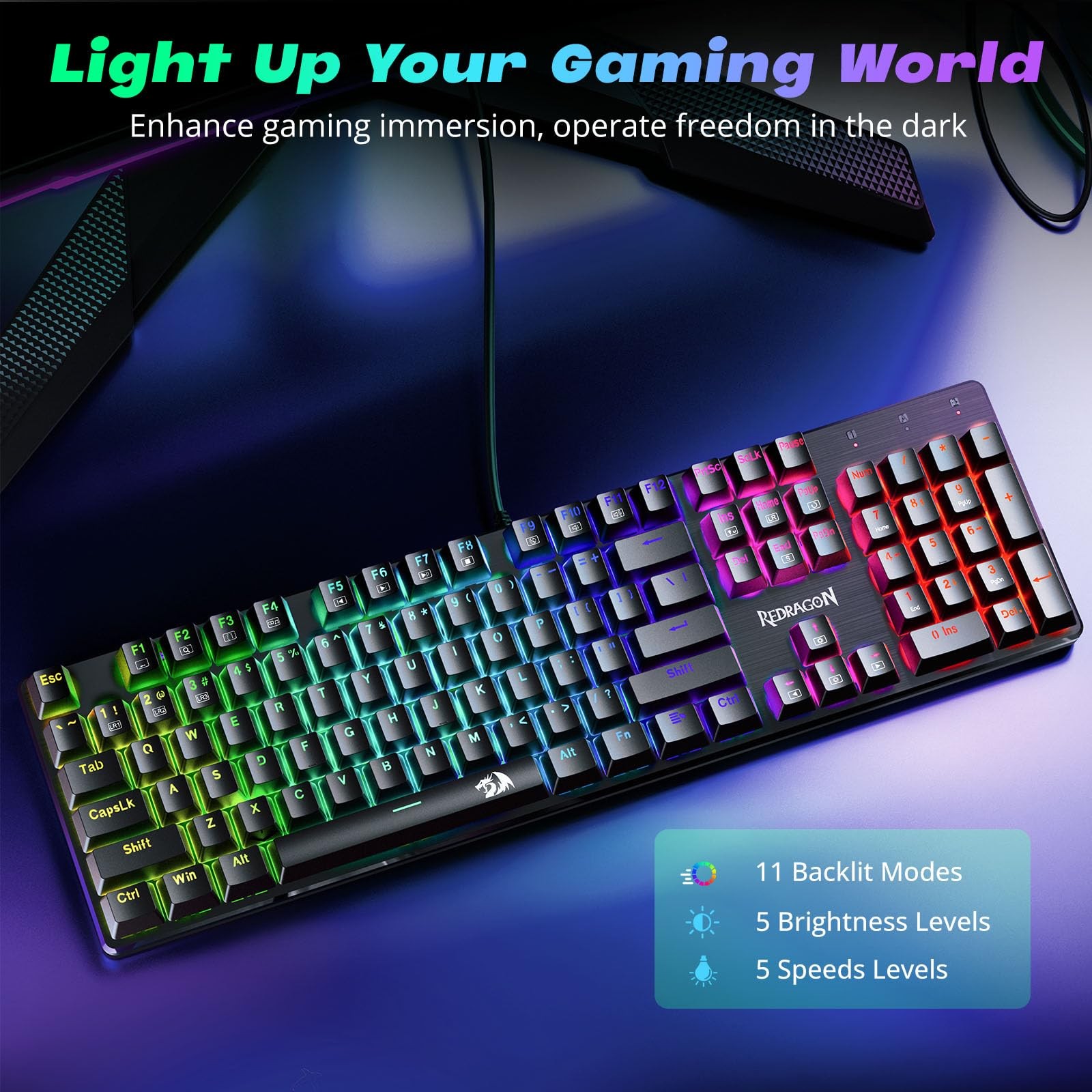 Redragon Mechanical Gaming Keyboard Wired 11 Programmable Backlit Modes