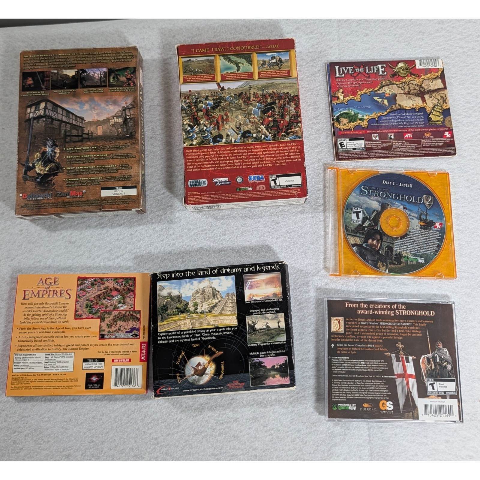 Vintage PC Game Lot Morrowind Rome Total War Age of Empires Pirates Stronghold